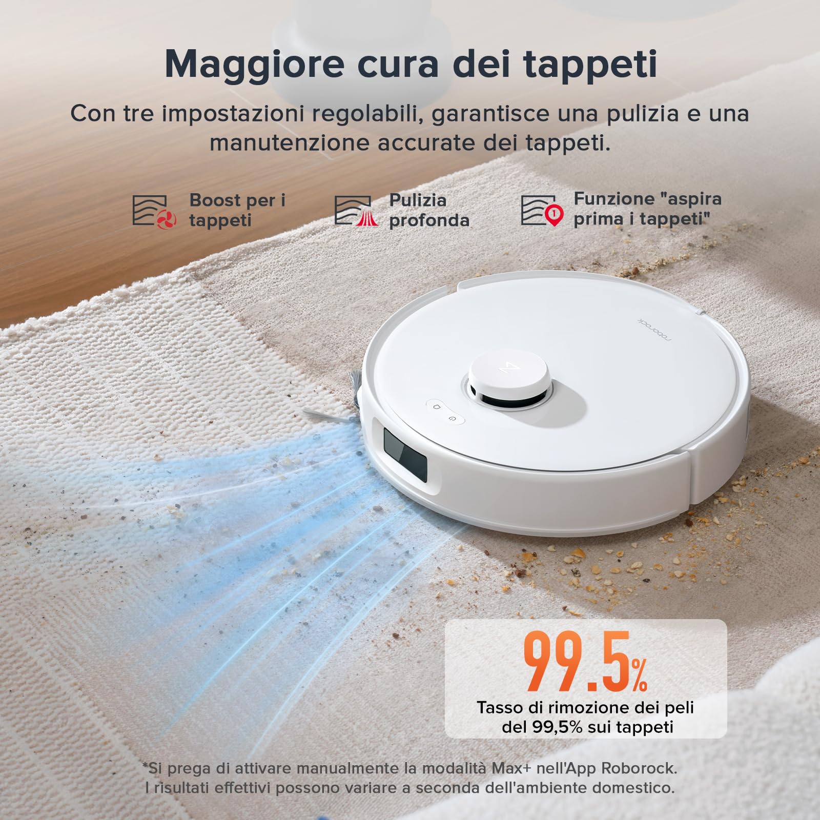 roborock Qrevo Curv S5X Robot Aspirapolvere, Doppio Antigroviglio, 18.500 Pa, Spazzola Laterale e Mocio FlexiArm, Rilevamento Intelligente dello Sporco, Lavaggio con acqua calda a 75°C, SmartPlan - Vista 9