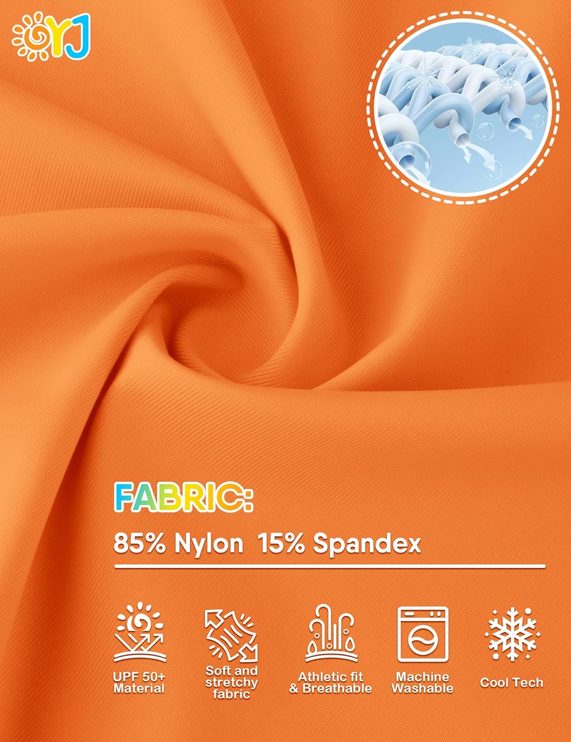 Boys Swim Shirt Long Sleeve Rash Guard UPF+ 50 Quick Dry Lightweight 8-10Y Orange - Image 6