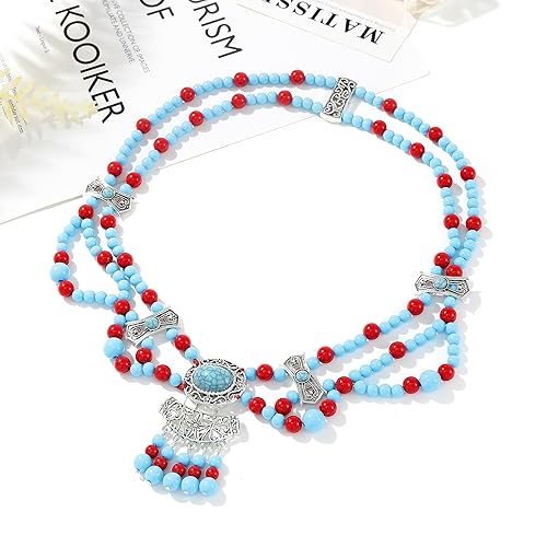 Miniatura 4 de Urieo Cadena de cabeza bohemia turquesa con cuentas azules con cuentas para la frente, diadema étnica gitana, accesorios para el cabello para mujeres