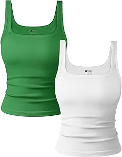 2 Pack Seamless Ribbed Square Neck Slim Fit Cami Tank Tops