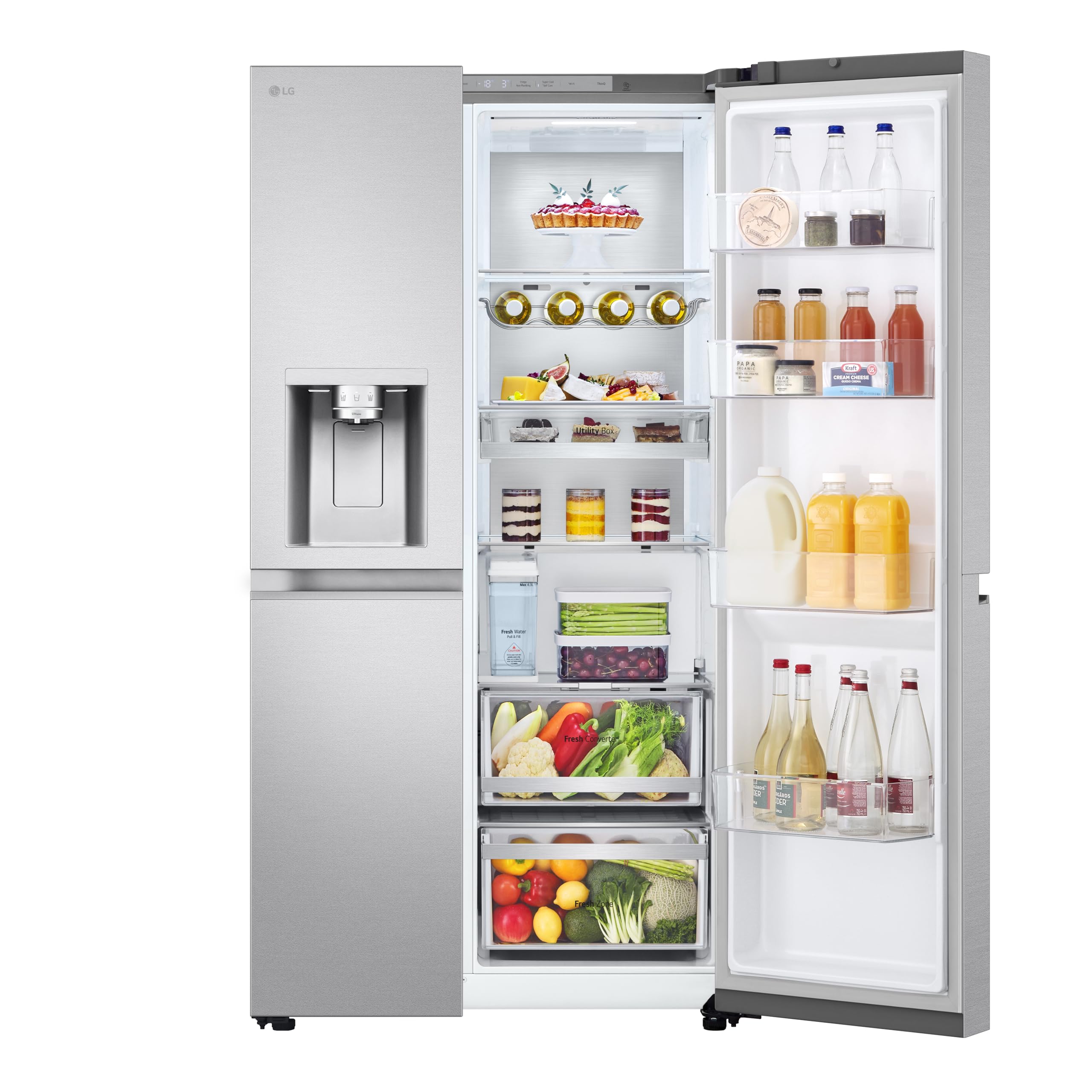 LG GSLE91MBAC Frigorifero Americano Side-by-Side, Classe C, Frigorifero No Frost, 628L, Wi-Fi, Tecnologia Door&Linear Cooling, Fresh Converter, Dispenser Senza Allaccio, UVnano, Metal Sorbet