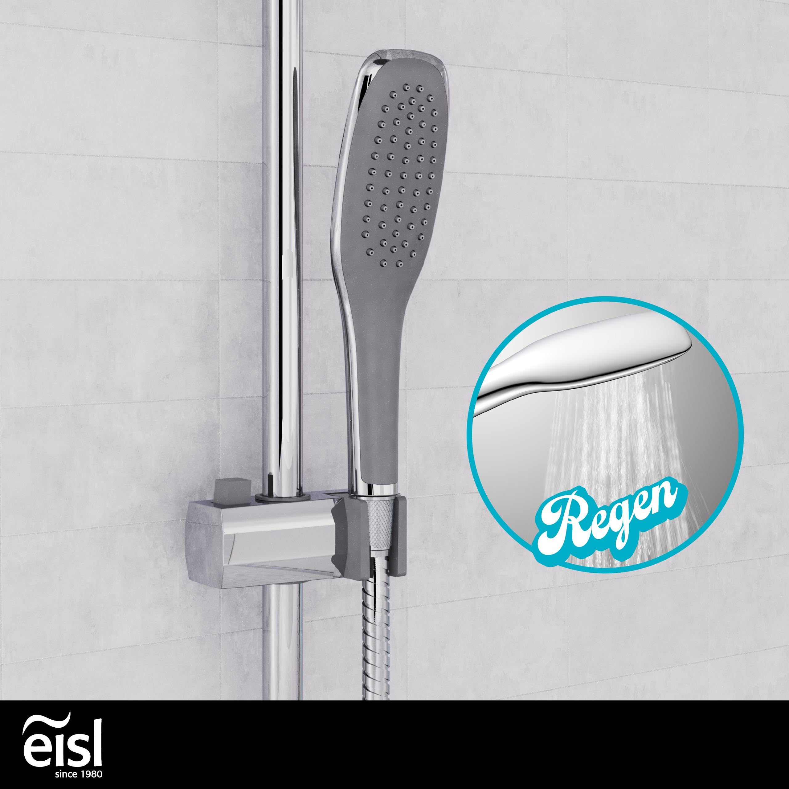 EISL Duschset EASY FRESH, Duschsystem ohne Armatur 2 in 1 mit großer Regendusche (250 x 200 mm) und Handbrause, Regendusche ohne Armatur ideal zum Nachrüsten, komplettes Montageset, Chrom DX12006