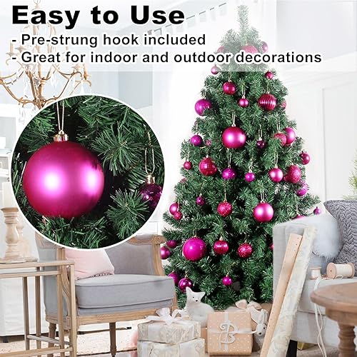 Vista 1065 de 18 esferas medianas decorativas navideñas para árbol de Navidad, inastillables, para colgar, color púrpura, 2.5 pulgadas, paquete de 18