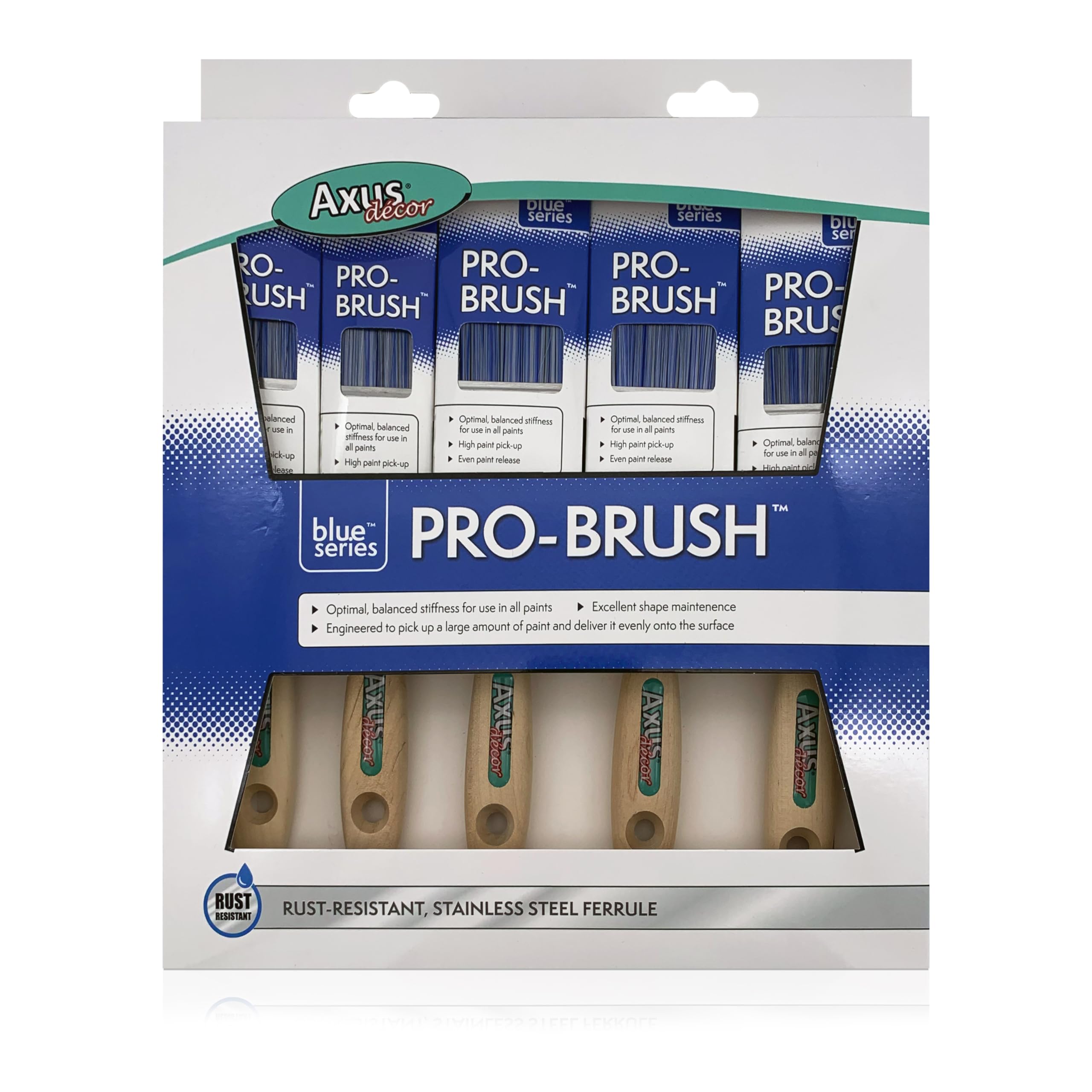Axus Decor Blue Pro-Brush 5 Piece Paint Brush Set