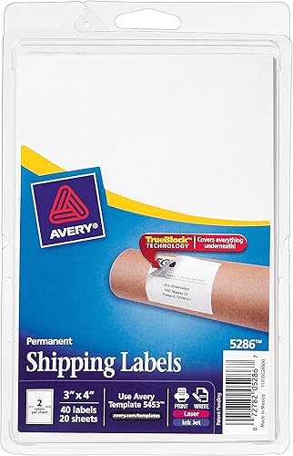 Avery Etiquetas de envío con tecnología TrueBlock, 3 x 4, paquete de 40 (5286)