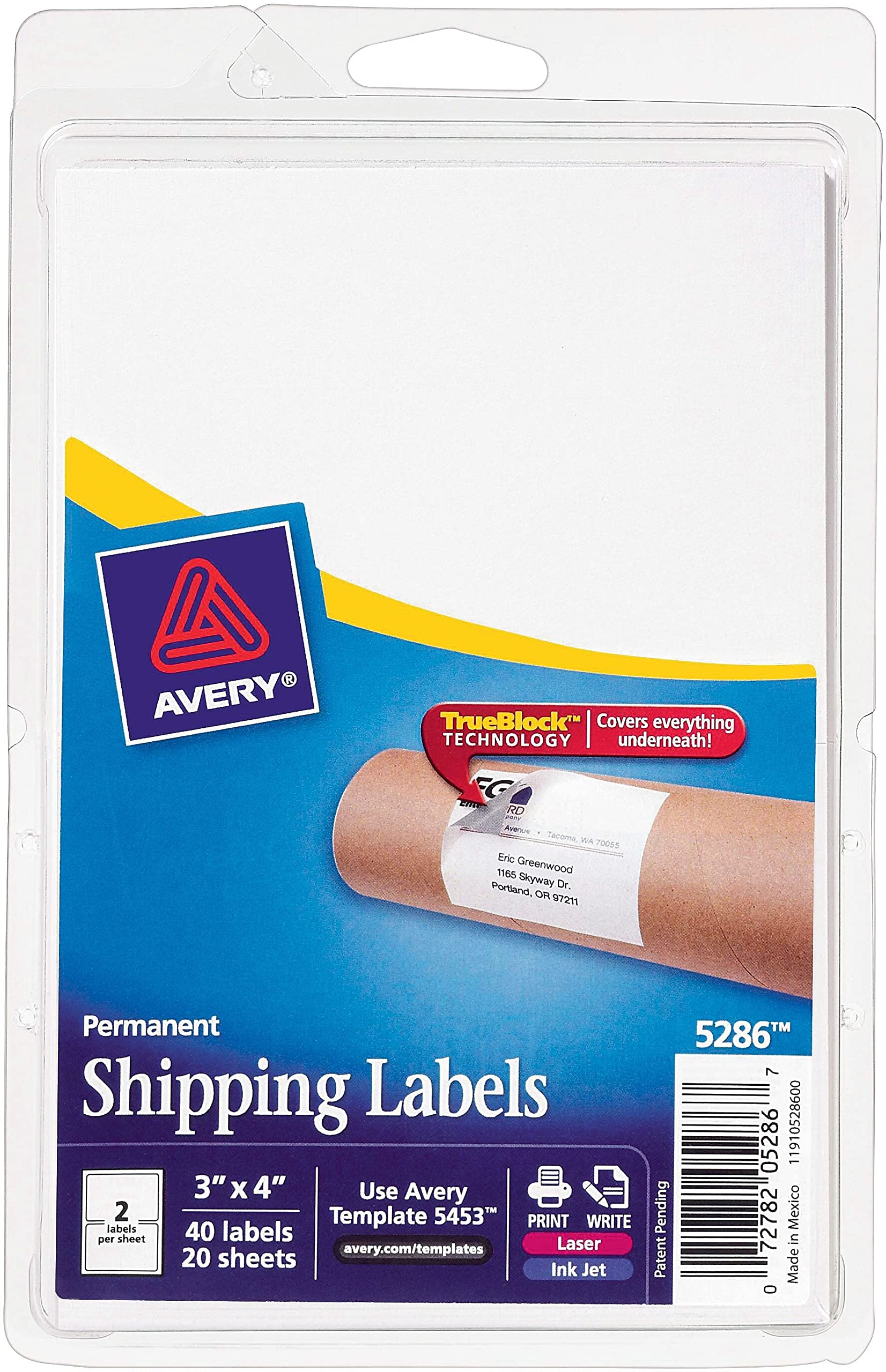 Avery Shipping Labels with TrueBlock Technology, 3 x 4, Pack of 40 (5286)