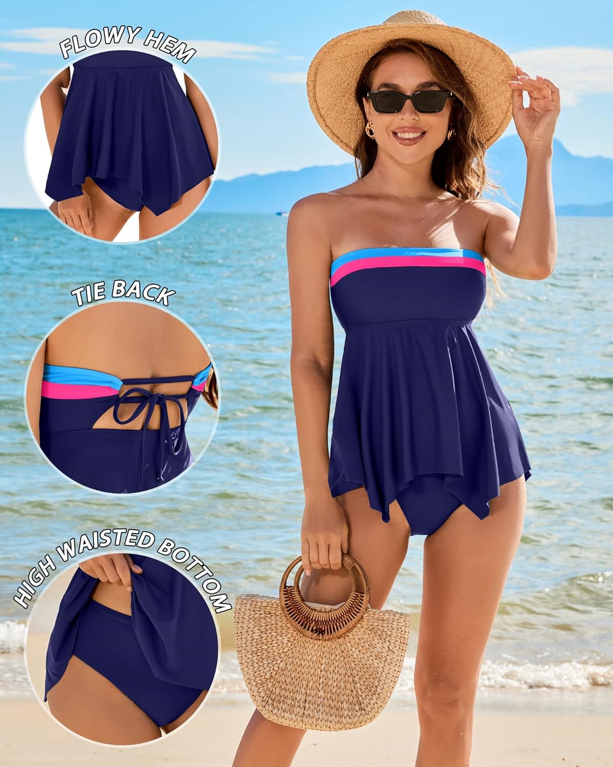 Jolefille Strapless Tankini Swimsuits for Women 2 Piece Tummy Control High Waisted Bathing Suits Flowy Modest Swim Suit 2026 - Image 9