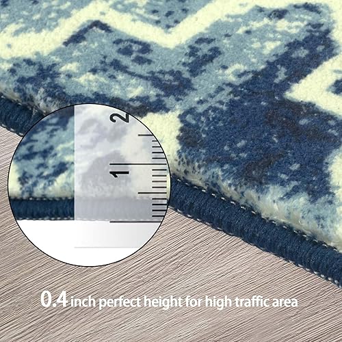 Miniatura 5 de Alfombra marroquí para entrada, 2 x 3 pies, color azul, antideslizante, para interiores, baño, suave, sintética, esponjosa, para entrada, sala de