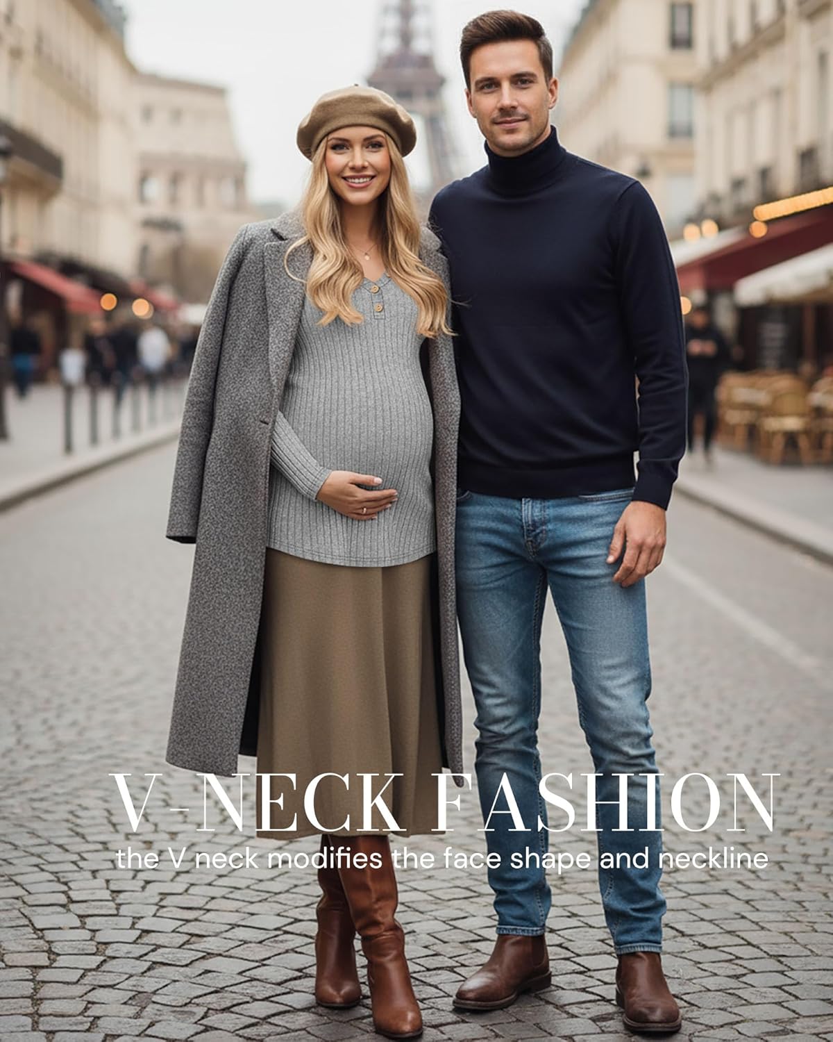 3 Pack Women's V Neck Maternity Sweaters Long Sleeve Shirts Clothes Pregnancy Henley Tops Ribbed Side Ruched Tunic - Image 5