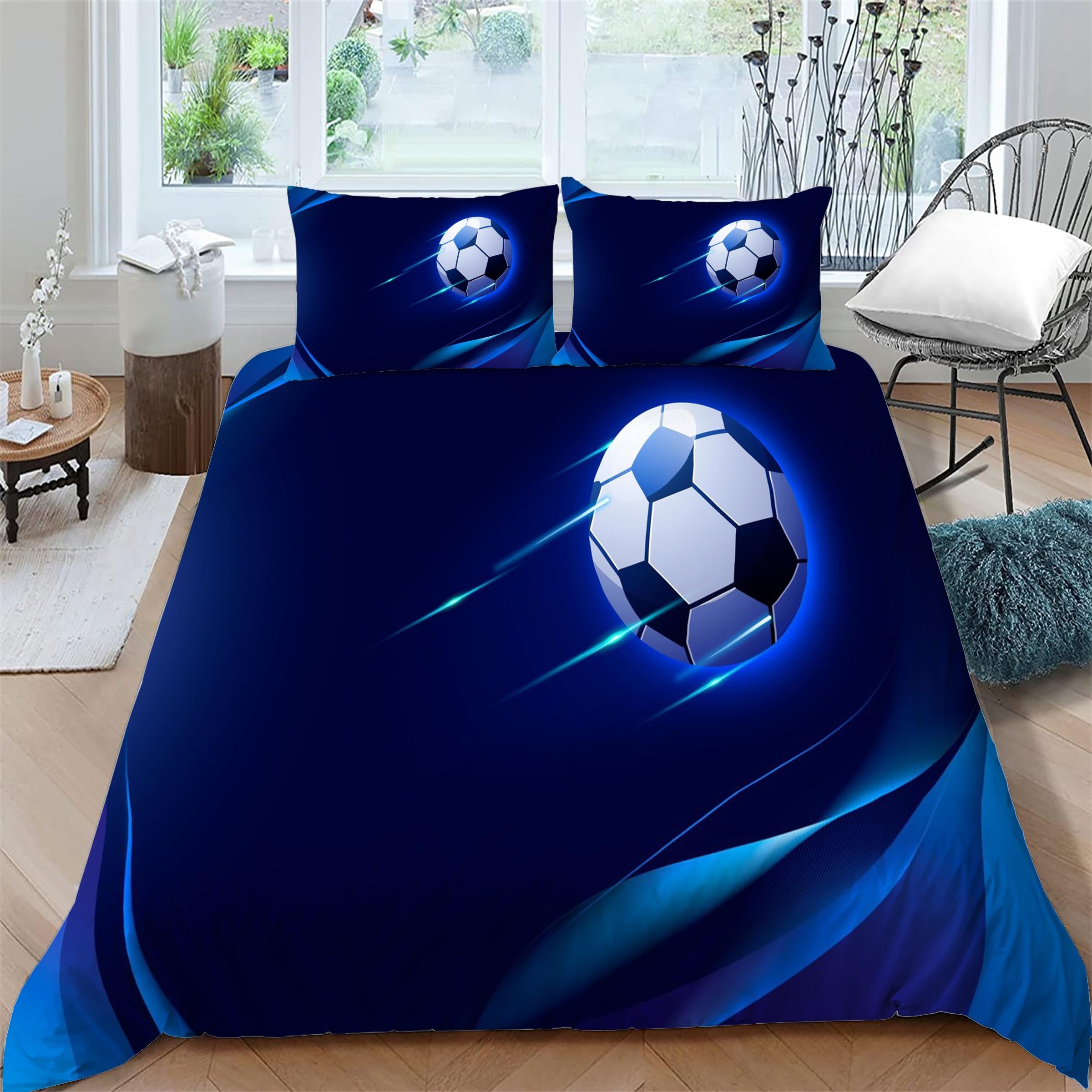 Fundas Nordicas para Cama de 90 cm, Ropa de Cama para Niños y Adultos con Cremallera, Suave y Transpirable, de Microfibra Diseño Balón de fútbol