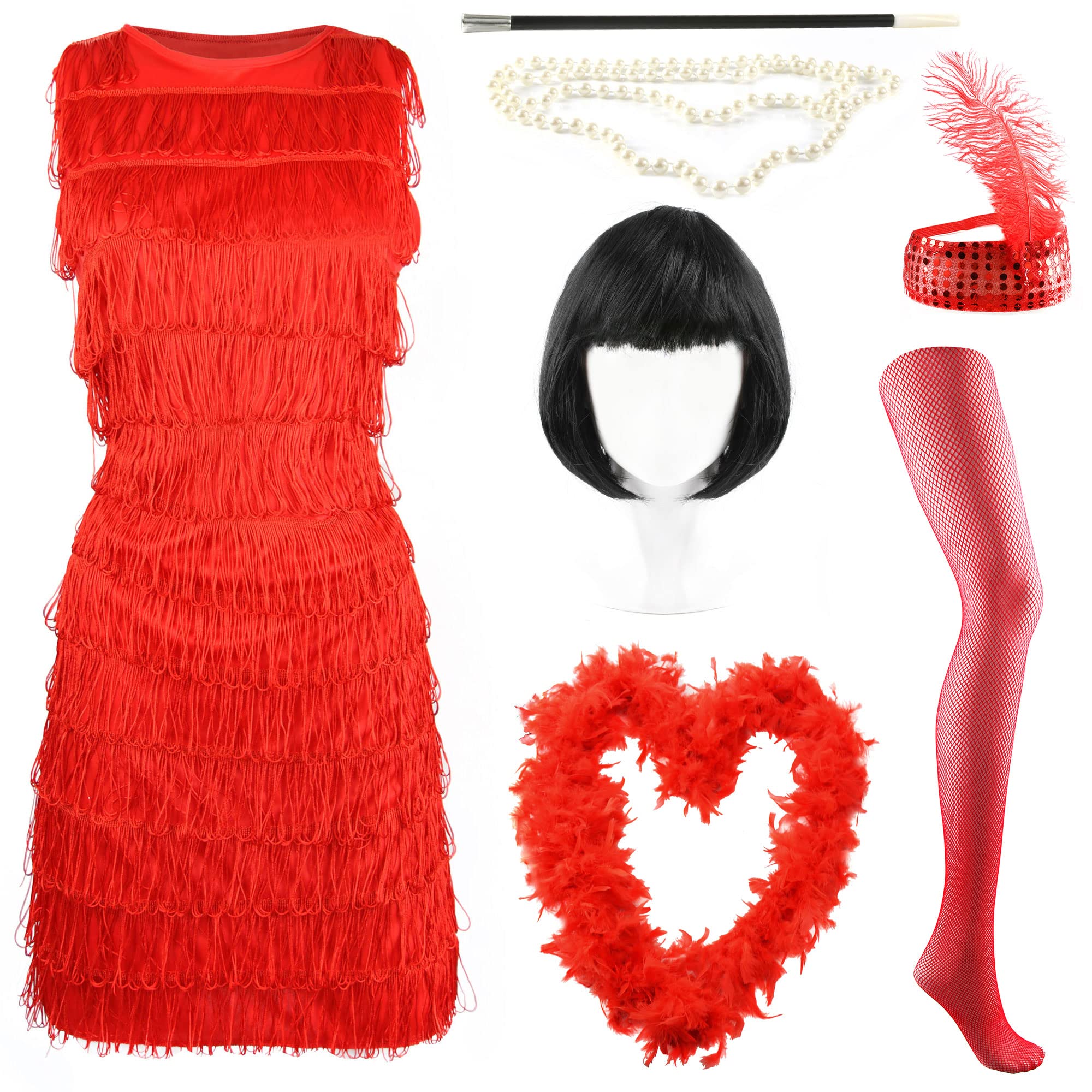 Ilovefancydress® Damen Flapper Kostüm komplett mit Zubehör (Deluxe Rot – klein)