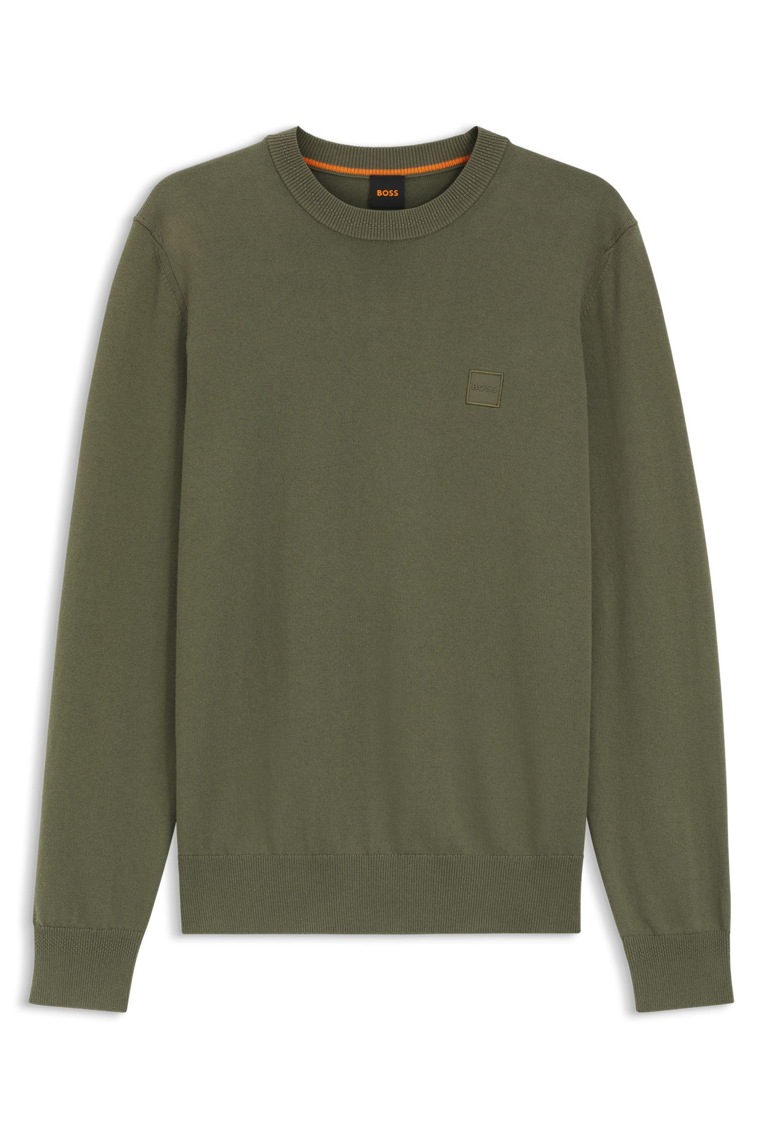 Boss Men's Open Green342 Kanovano S Logo-Patch Sweater In A Cotton Blend With Cashmere