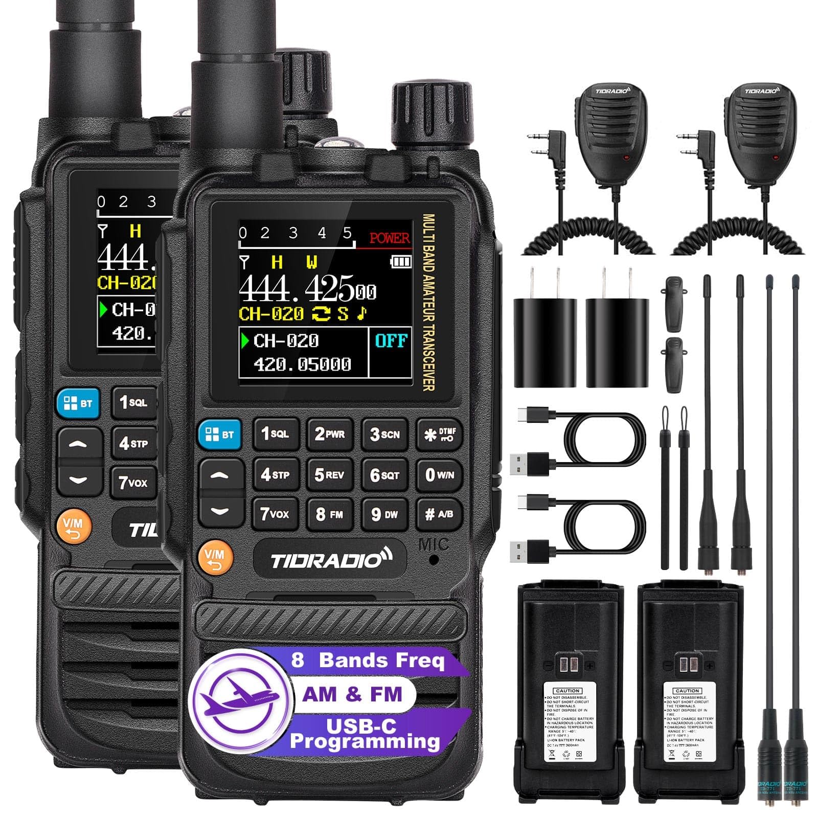 TIDRADIO TD-H3 Ham Radio Handheld,Multi-Band Radio,USB-C Programming & Charging,Two Way Radio with 771 Antenna & Speaker Mic,2500mAh Battery,Frequency Match,DTMF FM AM NOAA SCAN Walkie Talkies,2 Pack