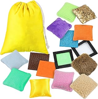 15 Pcs Sensory Textured Mats Sensory Bean Bags Teachable Sensory Play Mini Sensory Toys Texture Touchable Covered Mats wit...