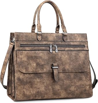 FADEON 15.6 Inch Leather Briefcase for Women, Padded Laptop Compartment