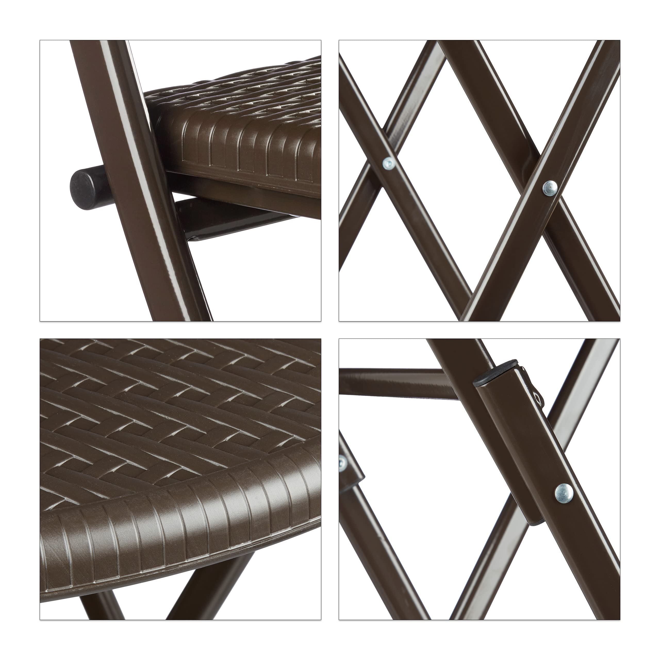Relaxdays Set Mesa y Sillas Jardín Bastian, Plegable, 3 Unidades, Efecto Ratán, Muebles Exterior, 75,5x60x60 cm, Marrón