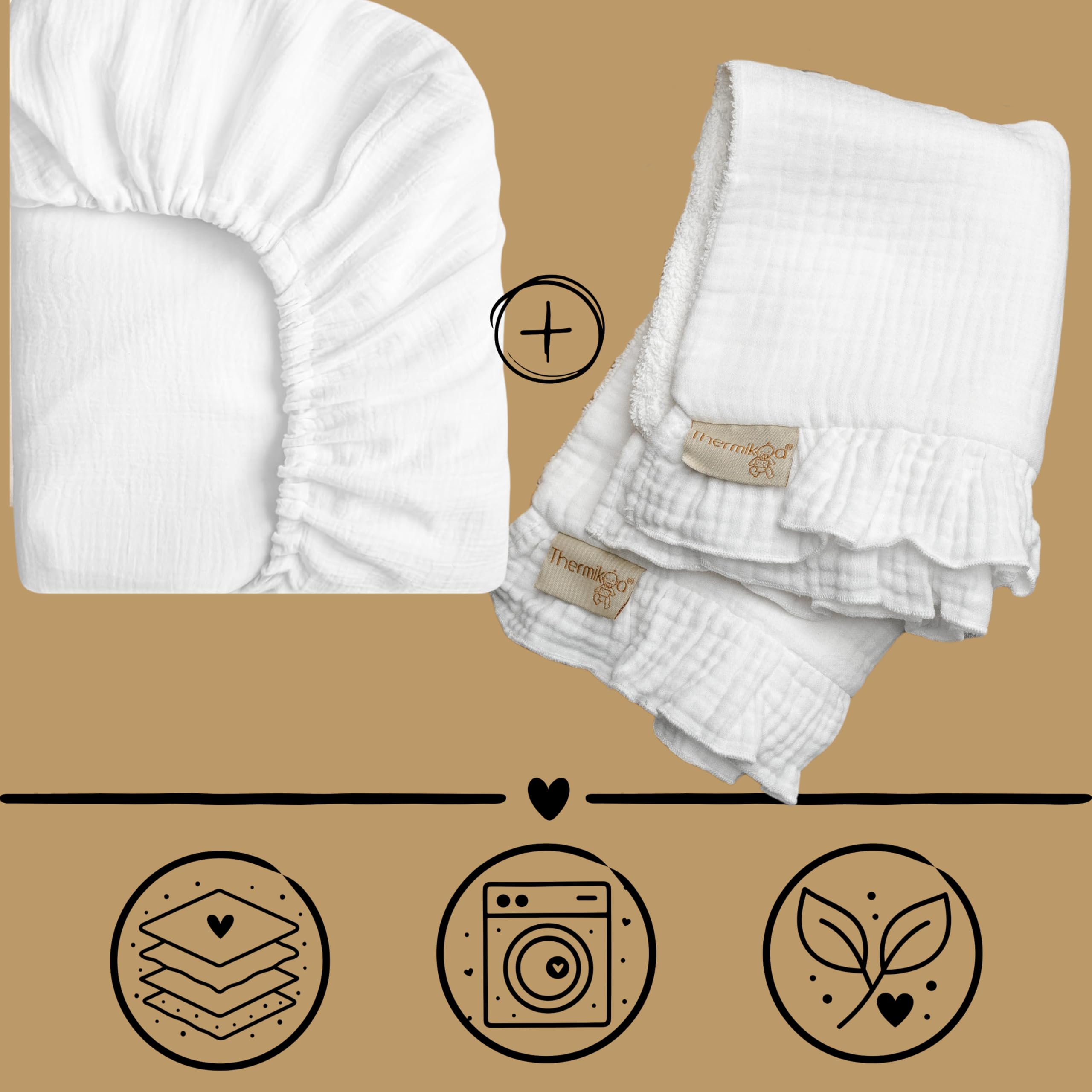 Thermikoa Kit di lenzuola con angoli in mussola e confezione da 2 salvavita per navicella, minicella o mosè - 100% cotone bavula morbido e traspirante - Coprimaterasso regolabile e lavabile per