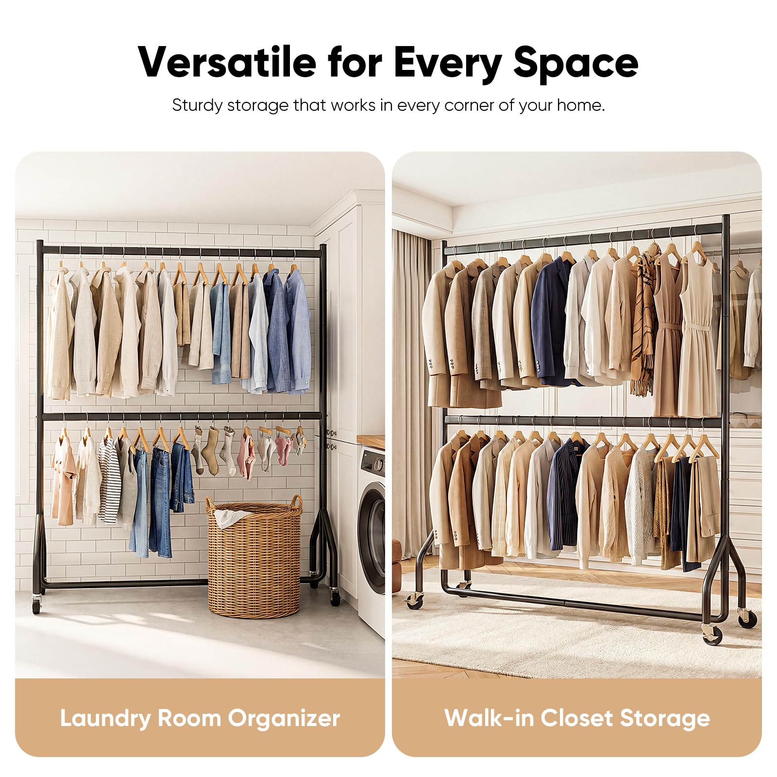 HOKEEPER Appendiabiti a doppio binario resistente con capacità di 160 kg, organizer per armadio, boutique, camera da letto, lavanderia, larghezza 180 cm