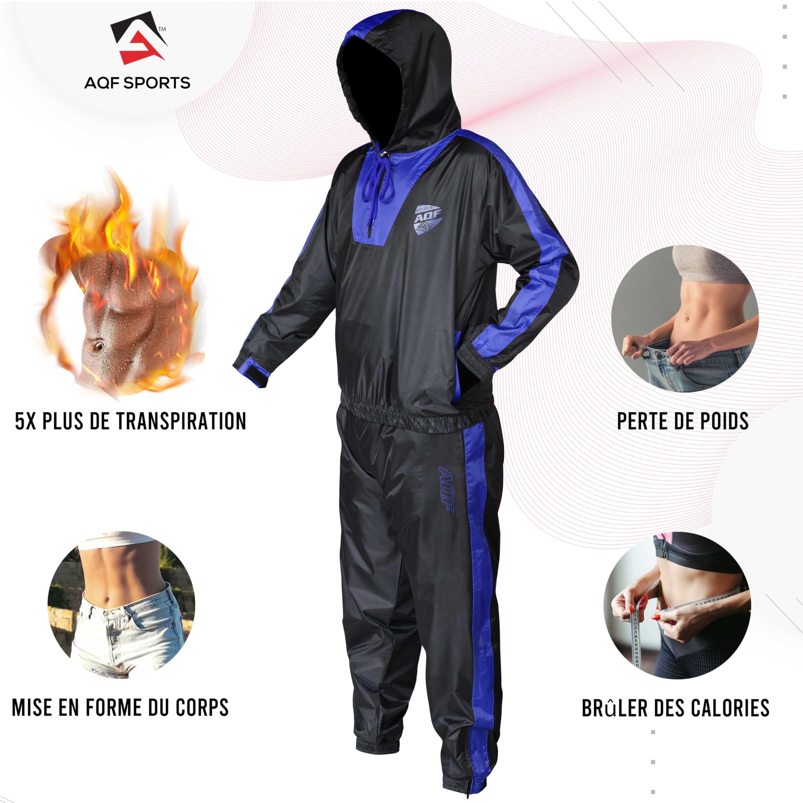 AQF Sauna Vetement De Sudation Femme Homme Fitness Combinaison Sudation Costume Sauna Sweat Suit Running Gym Jogging Survetement Tenue de Sudation (Tenue complète)