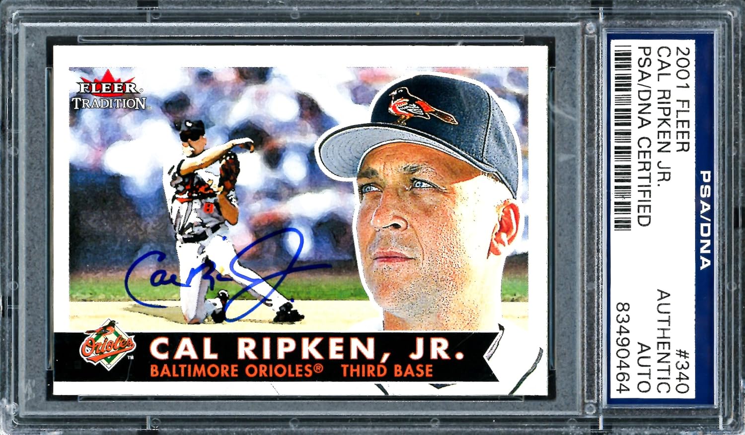 Cal Ripken Jr. Autographed 2001 Fleer Baseball Card #340 PSA/DNA #83490464