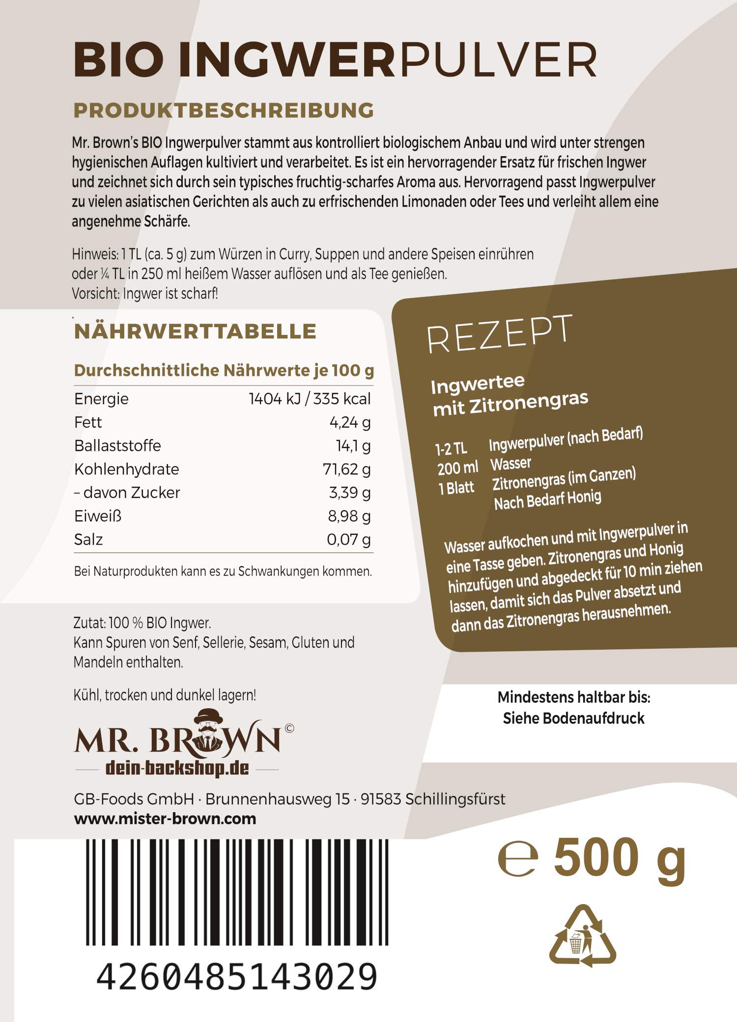1kg (2x500g) BIO Ingwerpulver (1kg), Ingwer, gemahlen, in Tees, asiatischen Gerichten uvm., fruchtig-scharf