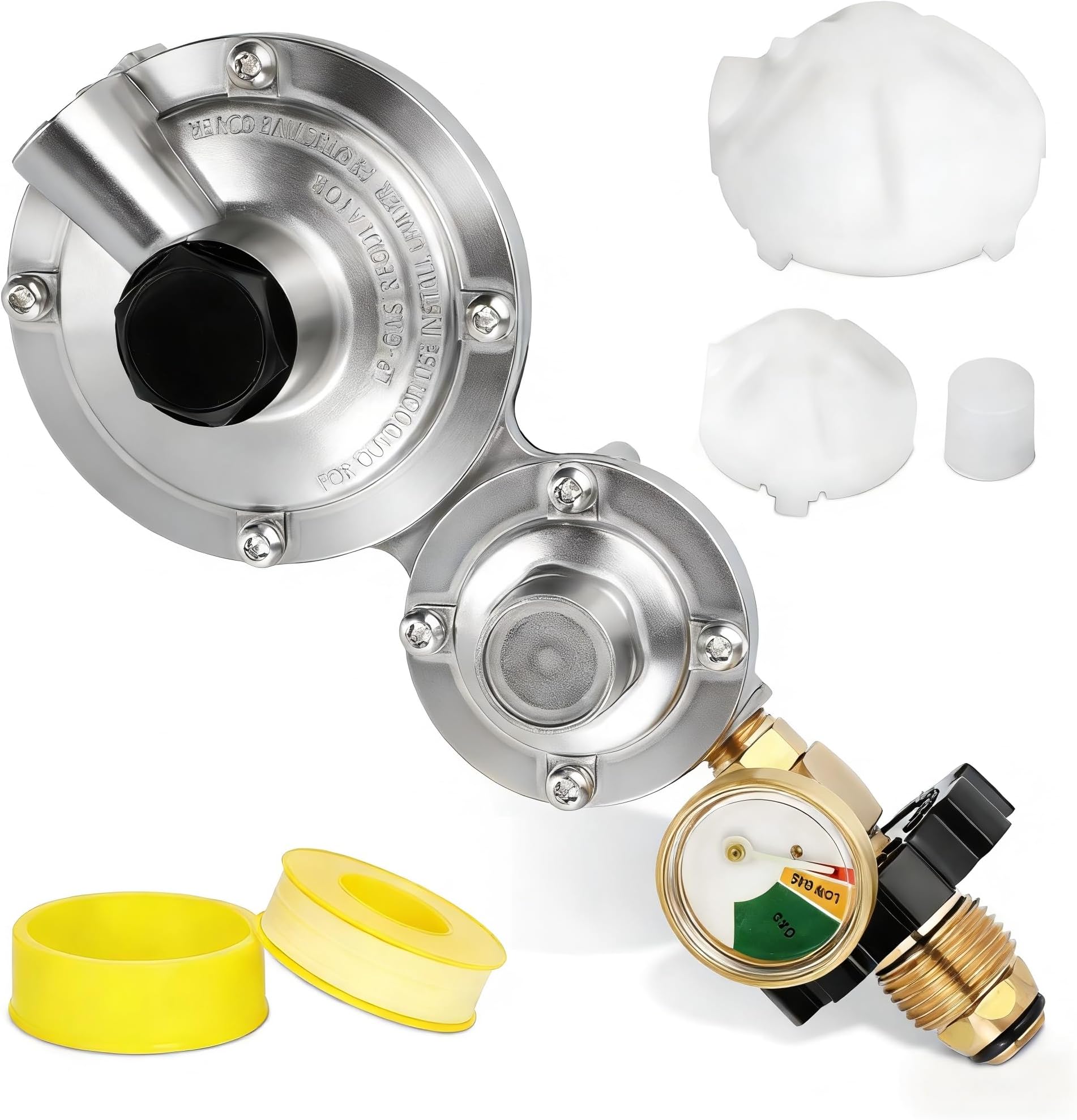 Feikeer Vertical 2 Stage Propane Regulator with POL and Gauge, Two Stage Propane Regulator Standard 3/8 Female NPT Connection, Double Stage Regulator for 20-100lb Tank，Gas Grill, RV, Propane Heater