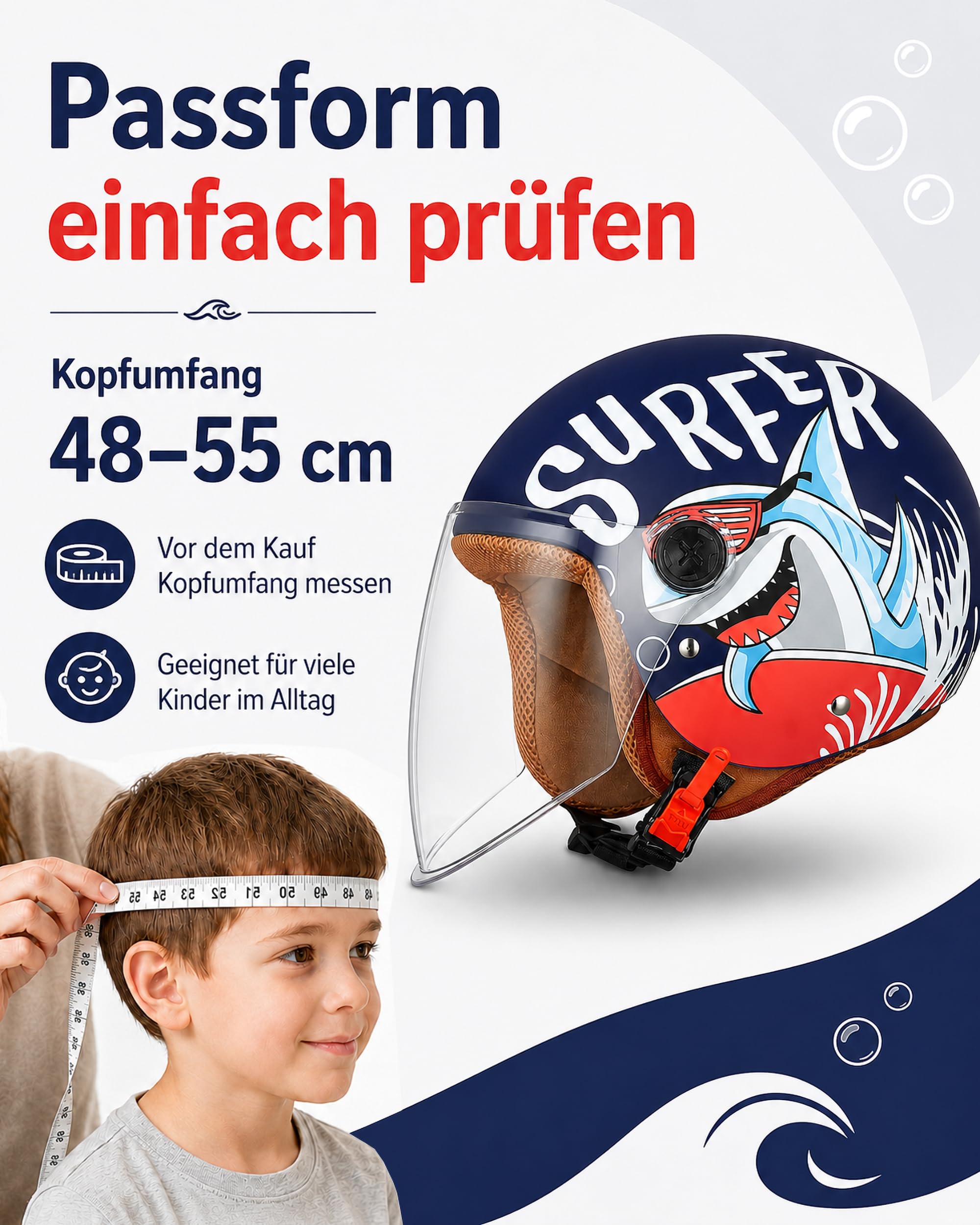 FREEUP Kinder Motorradhelm Roller Helm jethelm mit Sonnenblende, Mädchen Rollerhelm Junge Mofa helm, Schnellverschluss tasche, 48-55cm, für 5 Jahre - 12 Jahre Kid