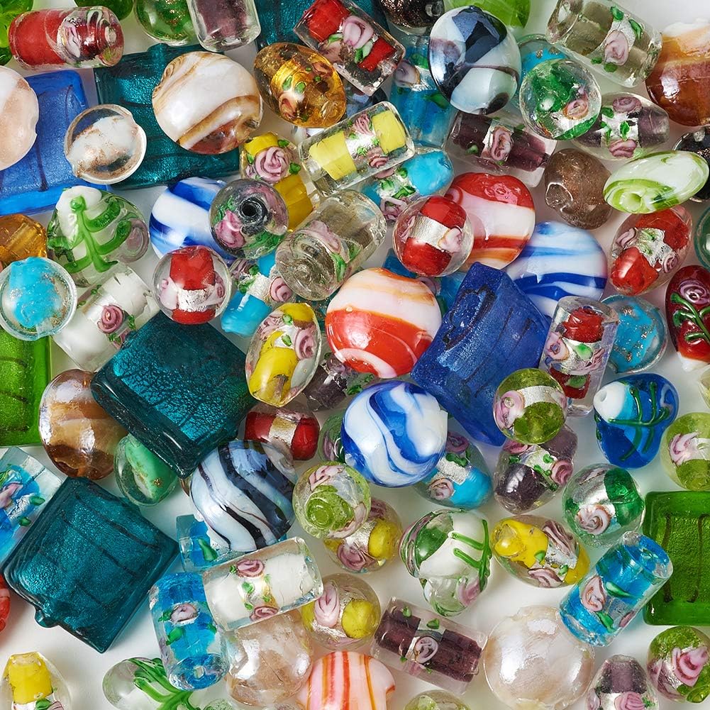 Craftdady 120Pcs Lampwork Glass Beads 11-20mm Mixed Heart Oval Flat Round Column Spacer Loose Beads Collection Hole: 1.5-2mm - Image 5
