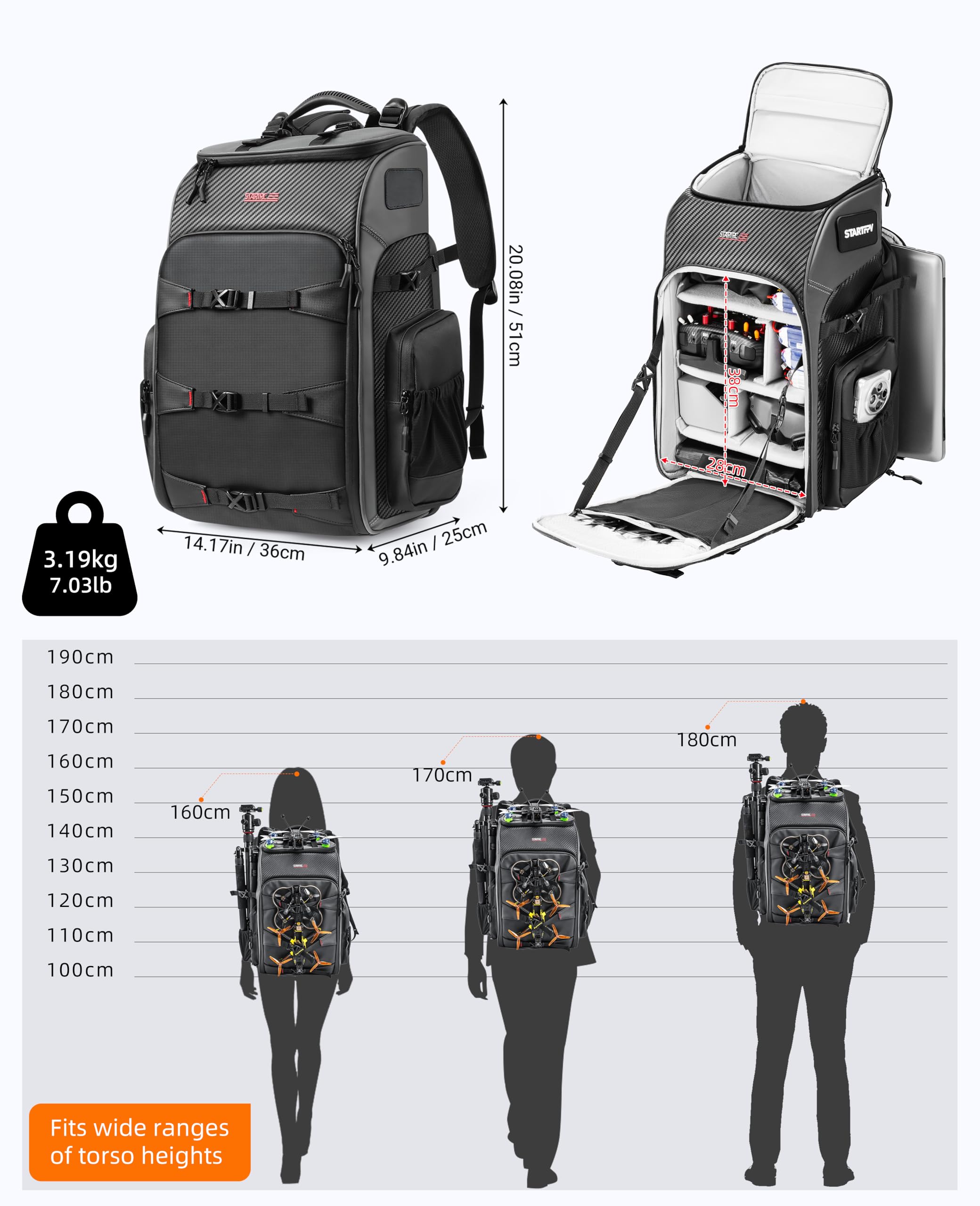 FPV Drohnen Rucksack-Professionelle Wasserdichte Umhängetasche für FPV Racing Quadcopter/FPV-Brille/DJI Avata/FPV Zubehör,40L DIY Kameratasche