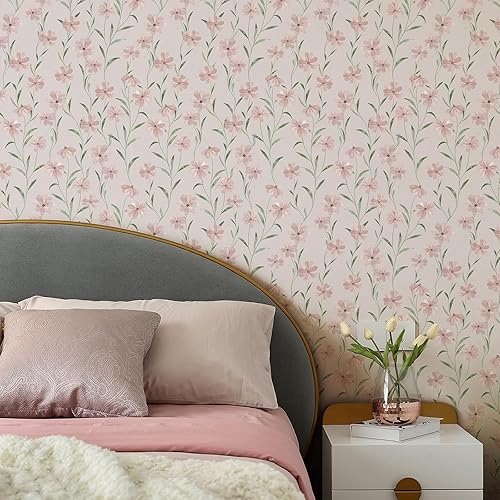 Miniatura 10 de Papel tapiz floral para despegar y pegar, papel tapiz de margaritas rosas de verano, papel tapiz adhesivo para decoración de pared (393 x 17.7