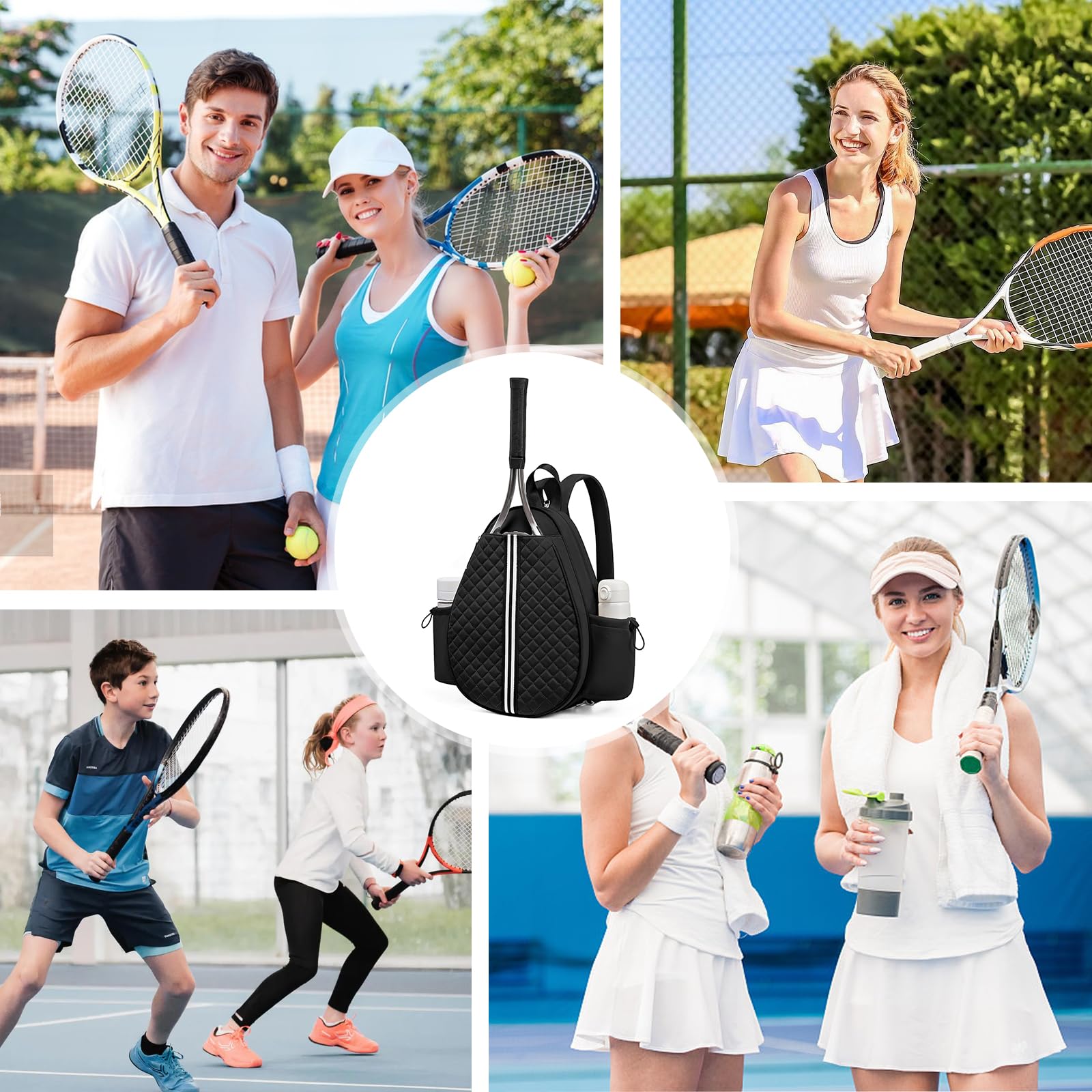 Generisch Zaino da tennis, borsa da tennis da donna e uomo, zaino da tennis per 2 racchette da tennis, impermeabile, zaino sportivo, borsa da badminton per pickleball, tennis e badminton