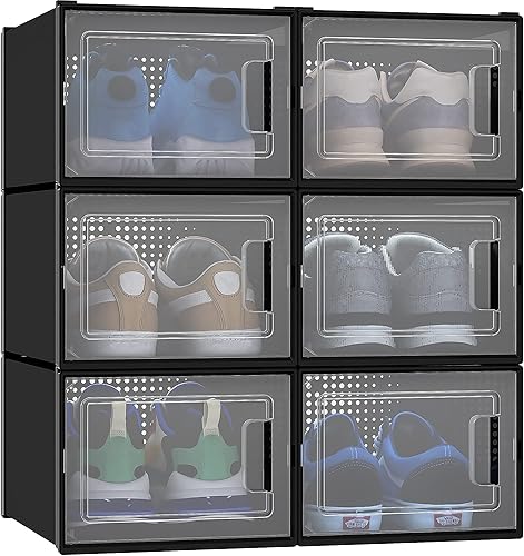 Vista 59 de YITAHOME Cajas de almacenamiento apilables XL, 18 organizadores y cajones para zapatos, color negro (tamaño extra grande)