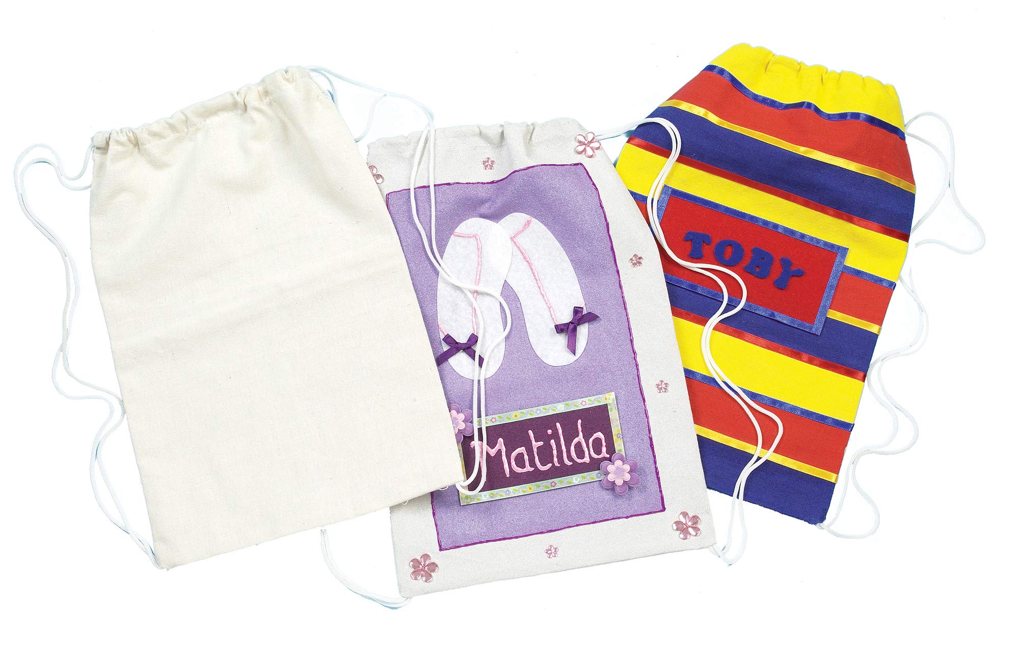 Baker Ross EK1202 Large Plain Fabric Drawstring Backpack, Canvas Bag Personalise and Paint Your Own in Kids Arts and Crafts (Pack of 2), Calico, 34cm x 23cm