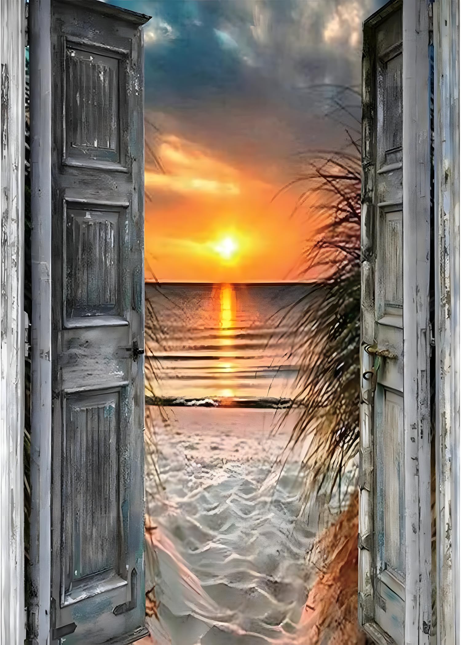 MXJSUA DIY 5D Diamond Painting Kit para Adultos, Paisajes Diamond Painting Kit Completo, Kits de Pintura de Diamantes 5D Paisajes, Puesta de sol en la Puerta 30x40cm para Decoración