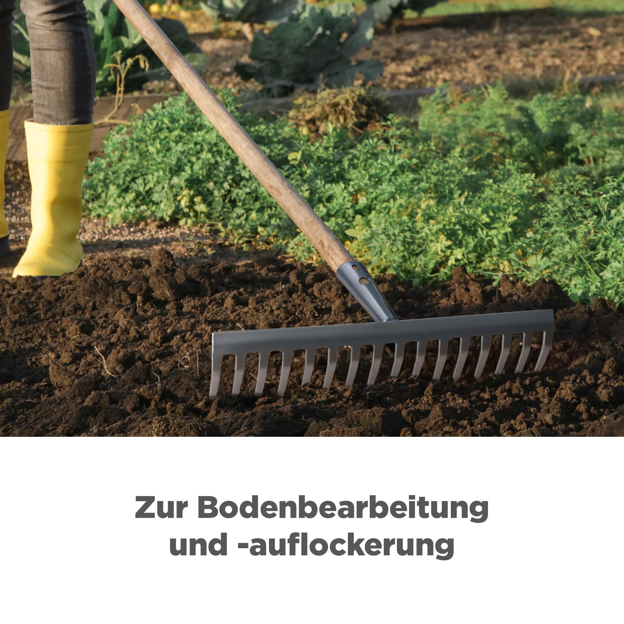 blizz-z Gartenrechen 40 cm Breite, 16 Zinken | Stabiler Rechen mit robustem Eschenstiel