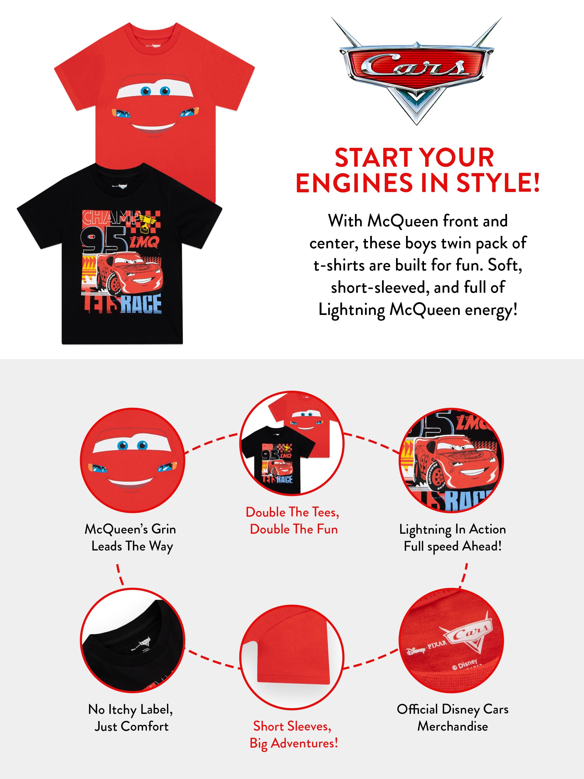 Disney Camiseta Cars Rayo Mcqueen Ropa Niño | Coches Camiseta | Pack Camisetas Niño