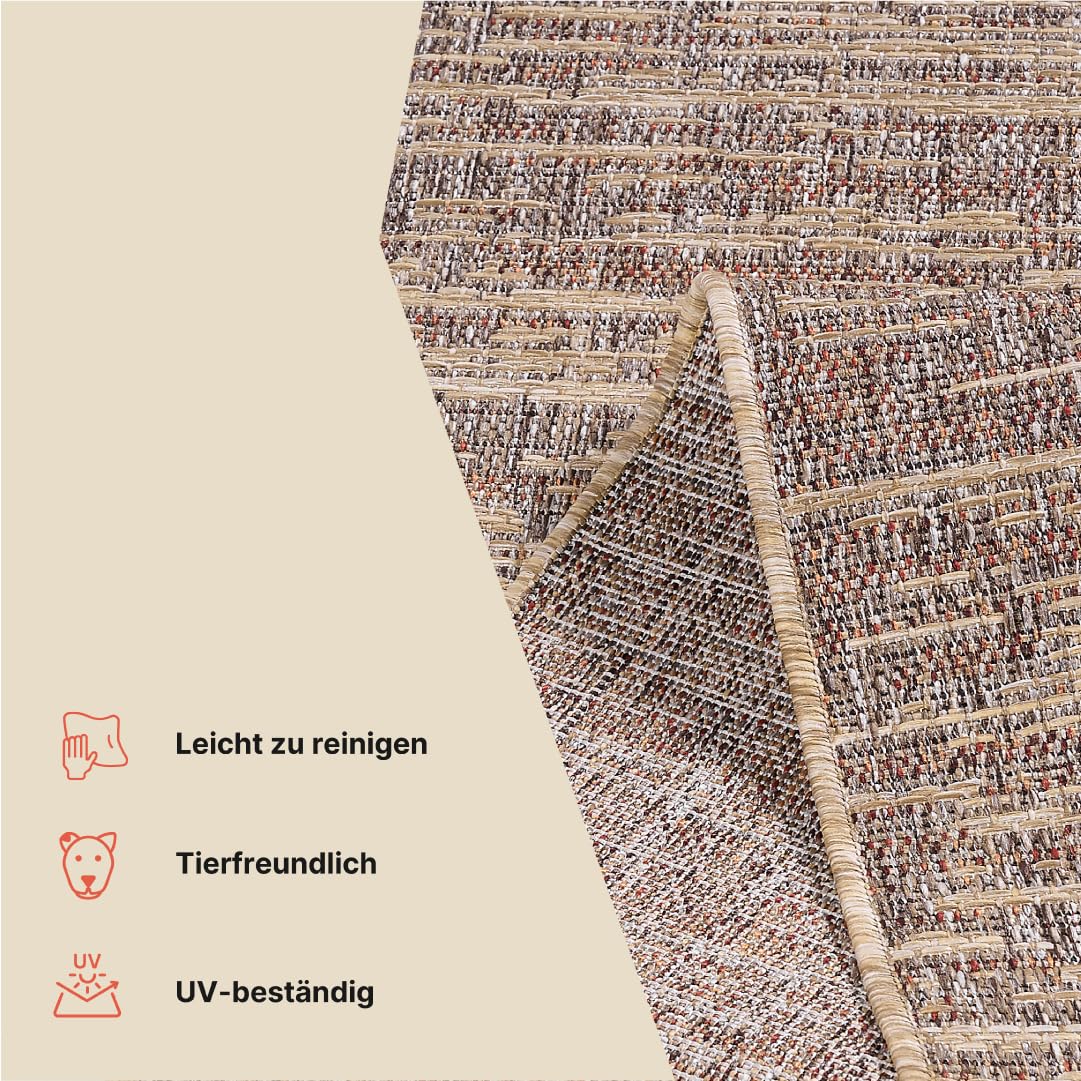 TAPISO Yucana In & Outdoorteppich Dunkelbraun Braun Beige Boho 140 x 200 cm