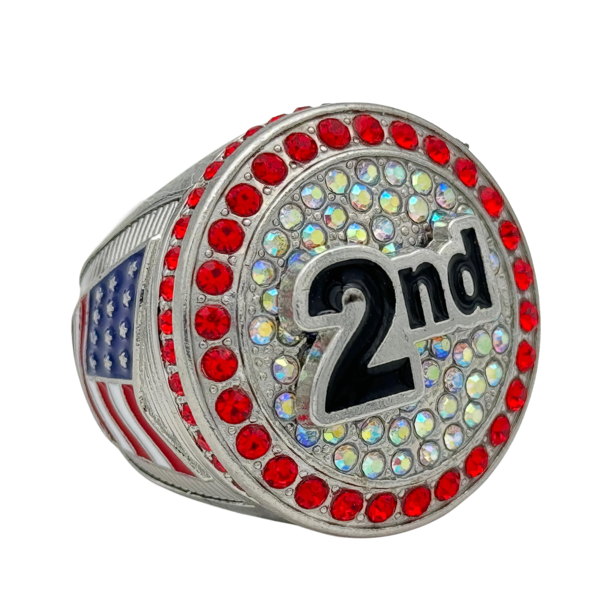 Discount Sports Rings USA All Sport Championship Awards/Placement Awards/Assorted Colors and Gemstones (2nd Place, Red Stone)