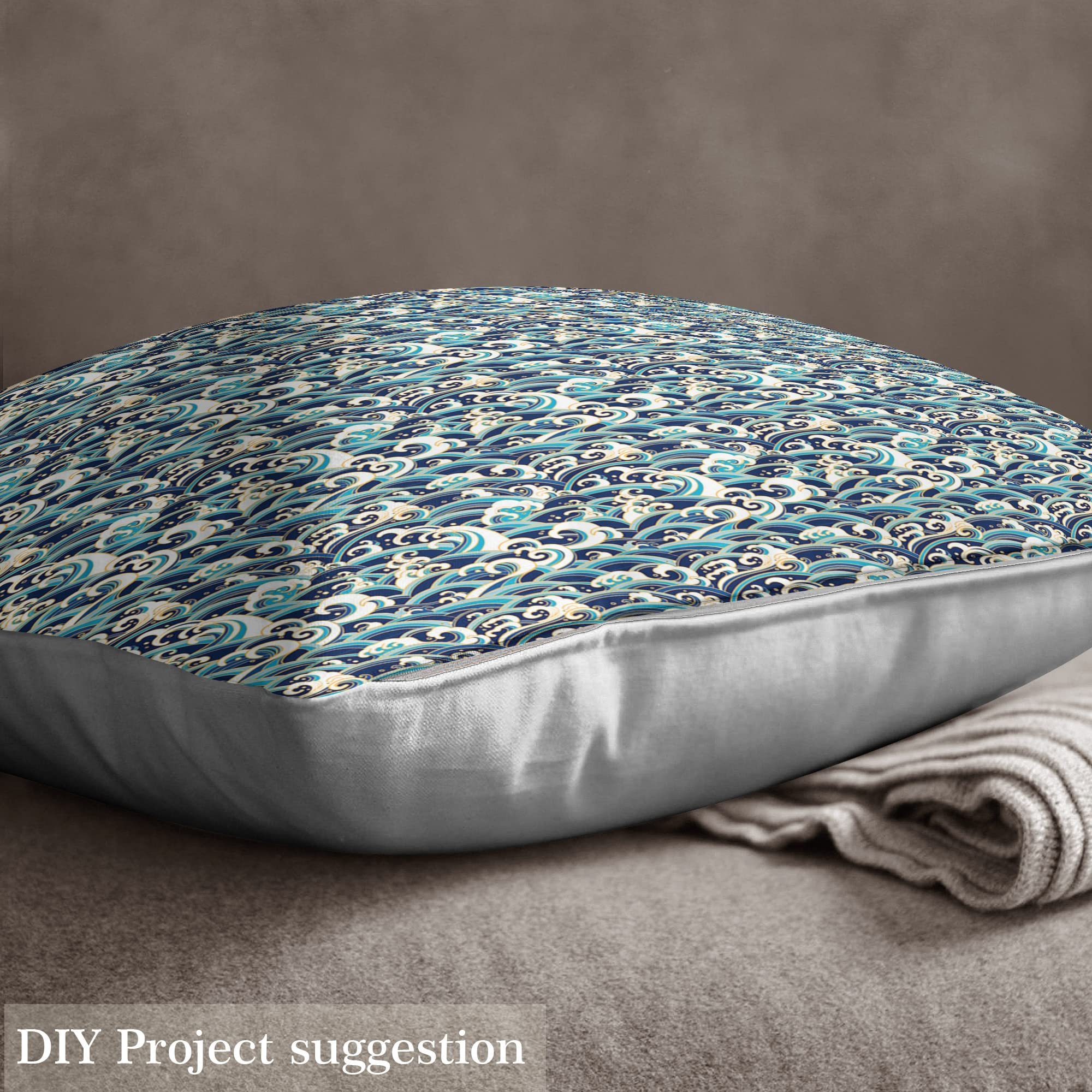Ocean Wave Fabric by The Yard,Japanese Hokusai Waves Upholstery Fabric for Chairs,Traditional Oriental Style Nautical Marine Sea Waterproof Outdoor Fabric,3 Yards,(L276*W150cm) Blue Gold - Image 3