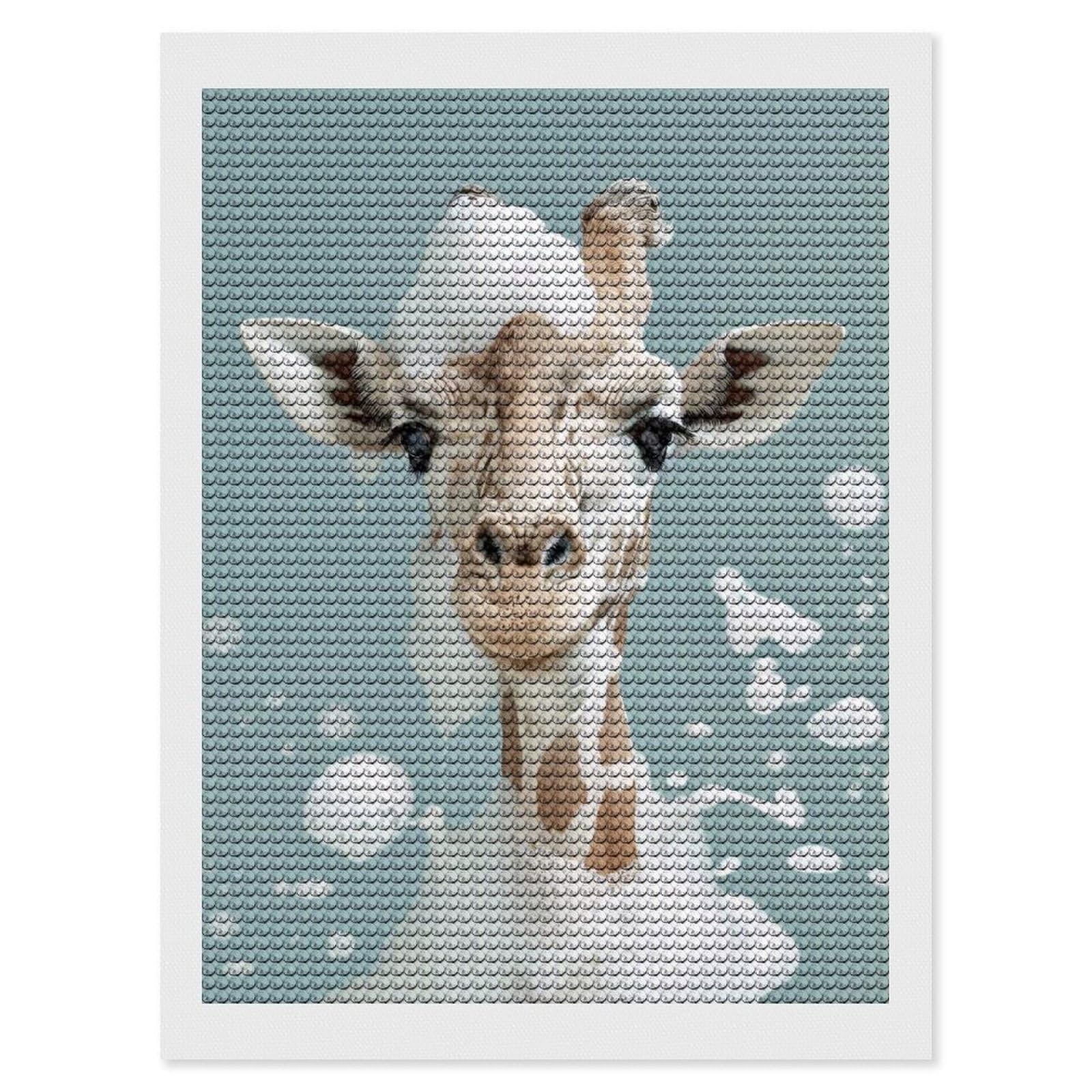 Junmoney Cute Giraffe Taking A Bubble Bath Diamond Painting Canvas Set 12"x16", for Adults, Bedroom Decor, Good for Quiet Evenings, Festive Craft Gift