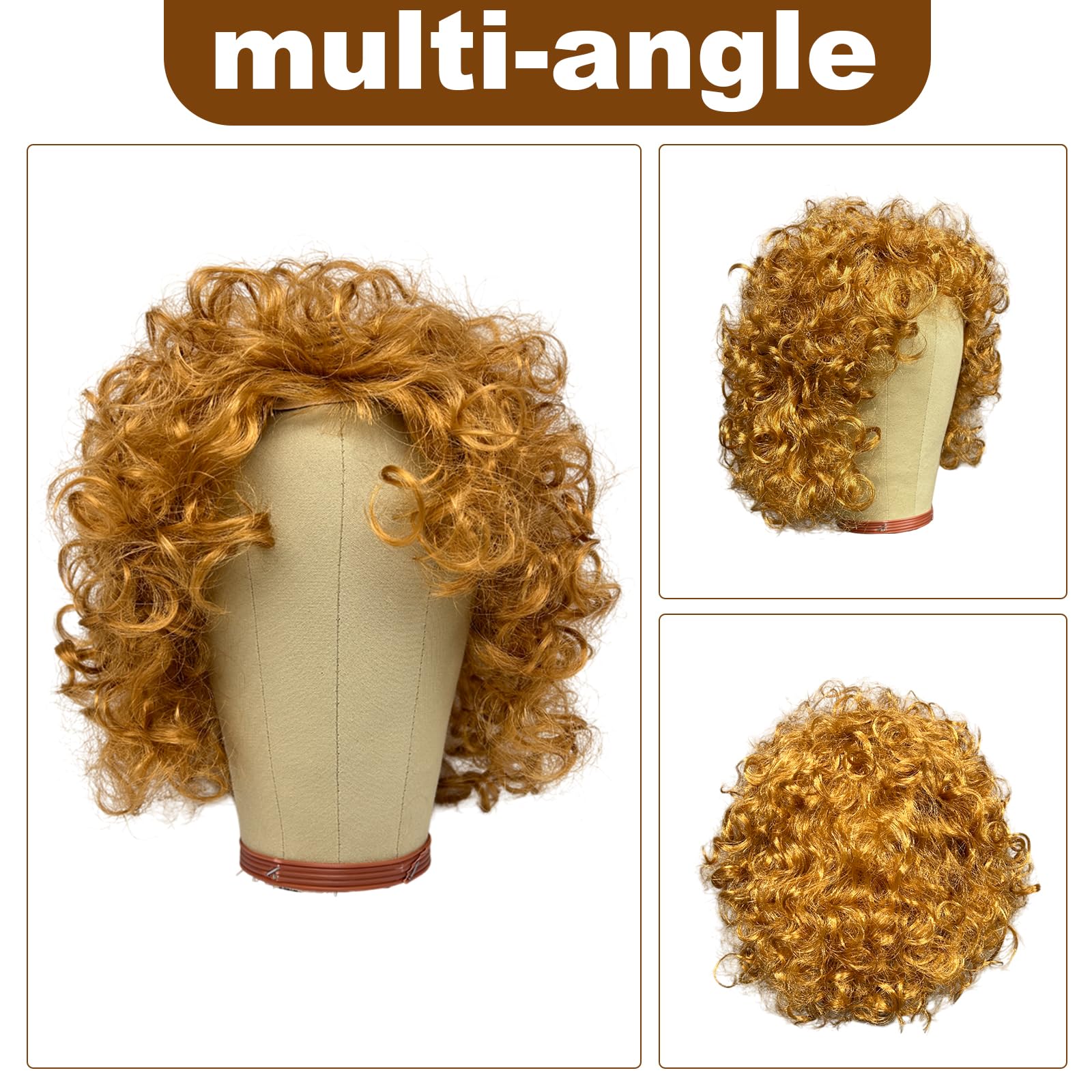 UILYNIU 3 Pieces Blonde Curly Wig with Moustache Wig for Men Hair Accessory Fancy Dress Mens Afro Curly Wig - Image 4