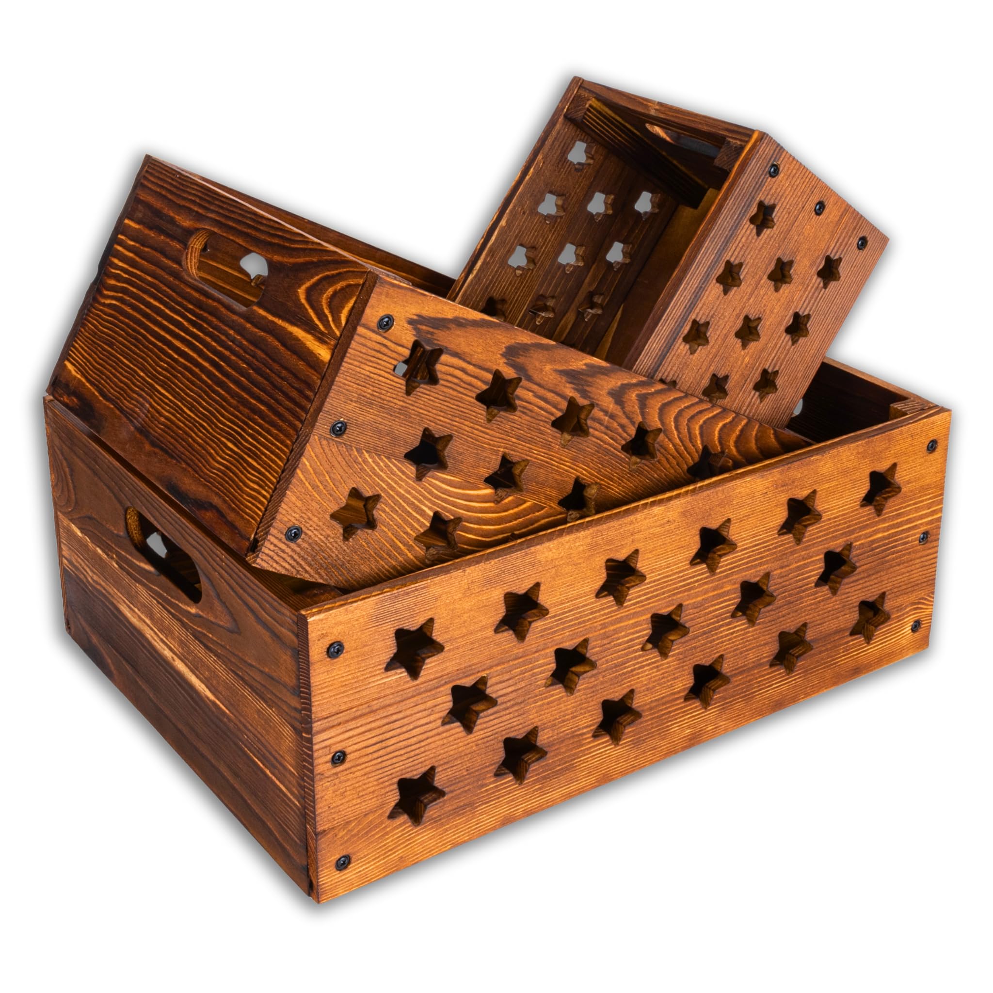 AONEHOME Set of 3 Decorative Nesting Wooden crates with Handles, Wood Crates for Storage Containers for Organizing Home, Crates for Decoration, Centerpieces for Decoration, Wooden Crate