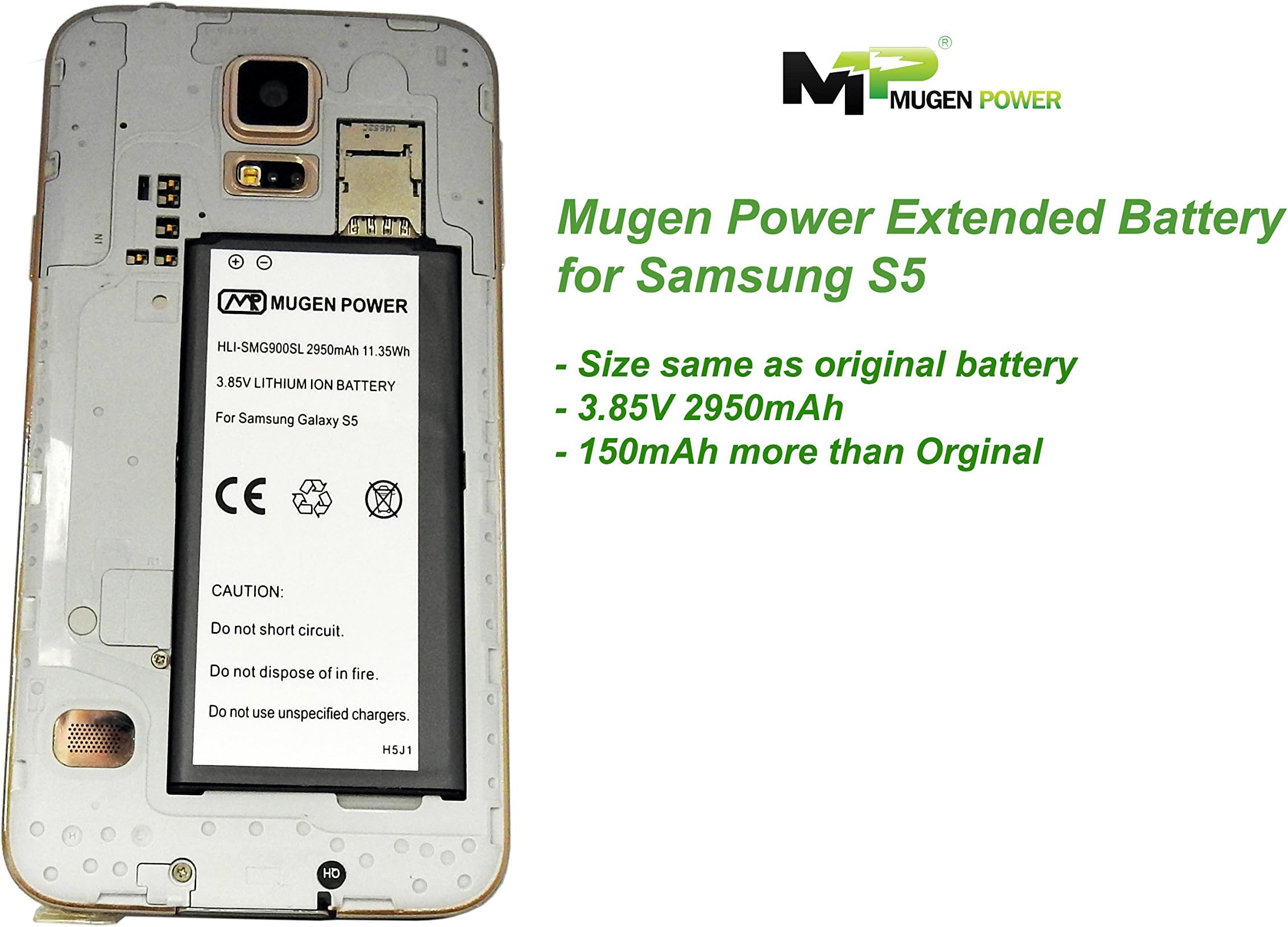 Mugen Power Samsung Galaxy S5 And S5 Active Support NFC Higher Capacity 2950mAh Slim Battery Also Support Google Wallet Bluetooth NFC Samsung Pay Functions