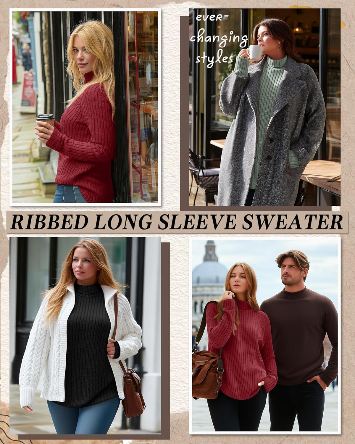 Ficerd 3 Pack Women's Plus Size Turtleneck Sweater Tunics, Long Sleeve Thumbhole Ribbed Tops Curved Hem Loose Pullover Shirts - Image 4