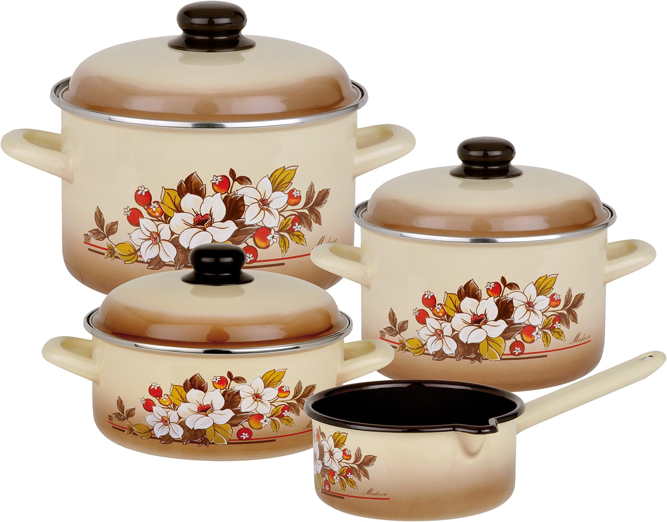 GSW Madeira set of 4 cooking pots, beige, with floral motif, 38 x 25.5 x 16.5 cm, 7 units, item model number: 243155