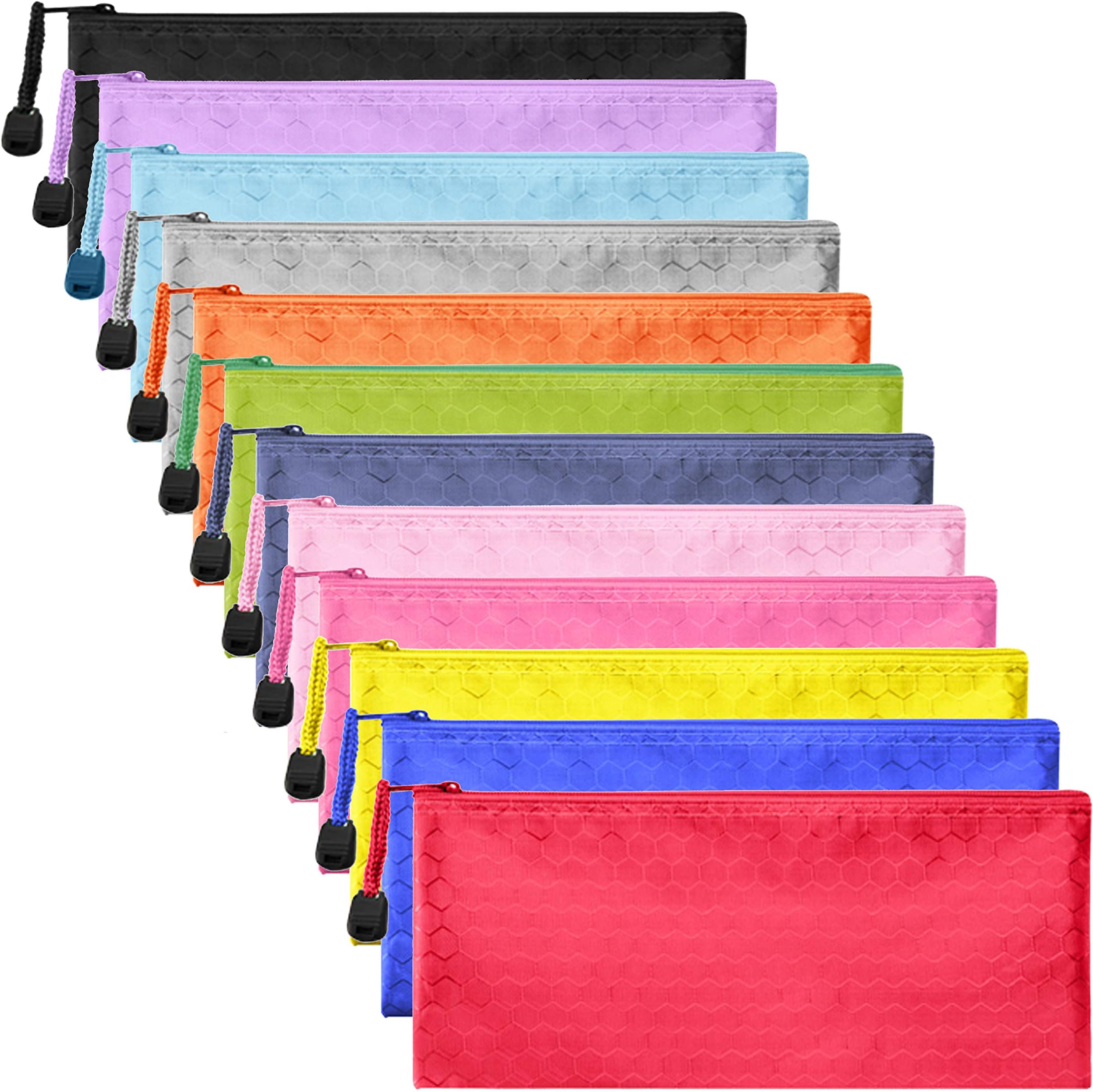 12 Pieces Zipper Waterproof File Bag Pencil Pouch Pen Bag for Cosmetic Makeup Office Supplies and Travel Accessories 12 Colors