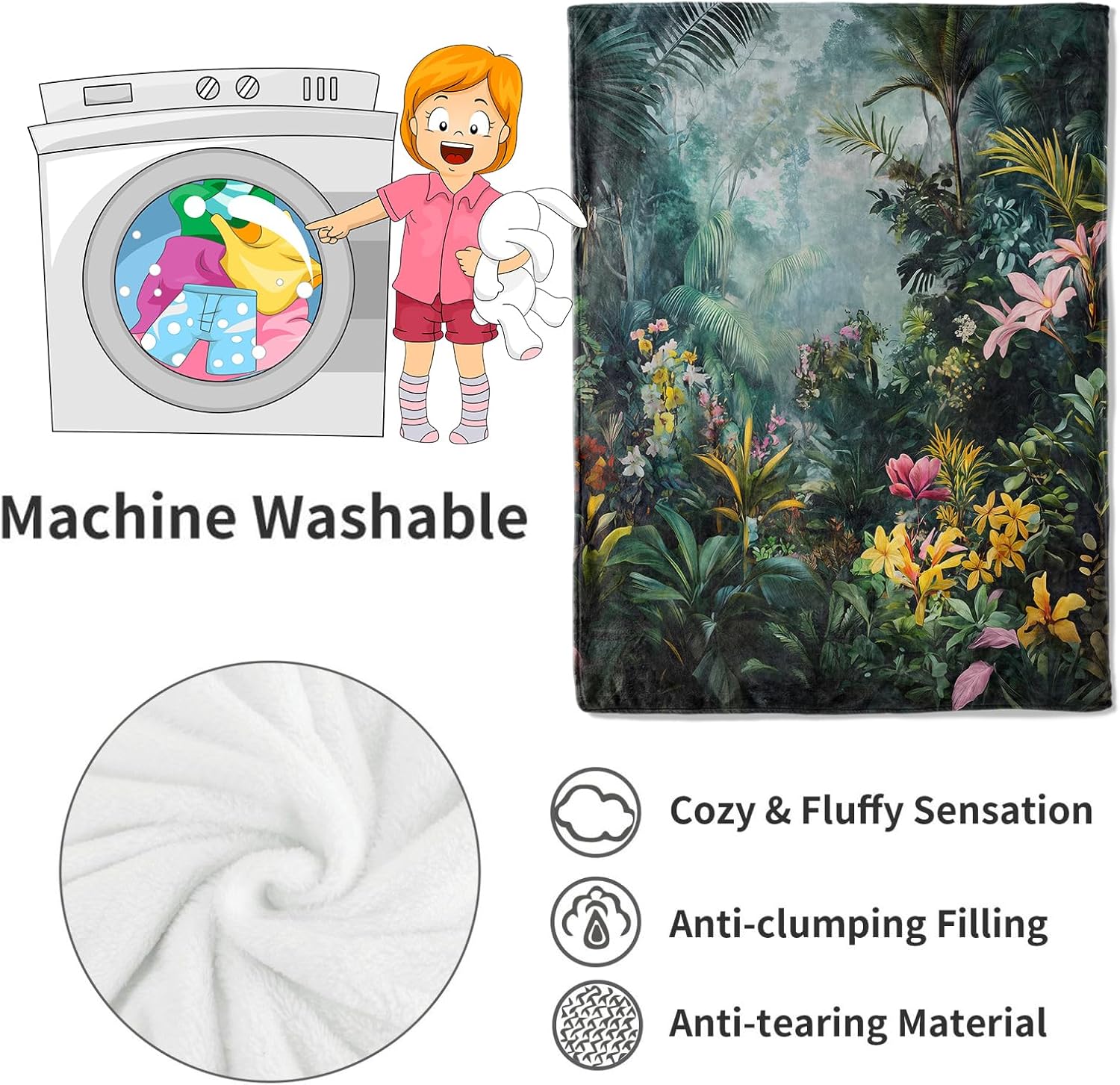 Tropical Forest Blanket Lush Botanical and Flower Fairycore Throw Blankets,Birthday Gifts for Kids Girls Women,Lightweight Soft Fleece,Nature Lovers,Sofa Couch Bed Room Fairy Decor 50x60in - Image 4