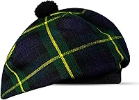 Vista 45 de Sombrero escocés Tam o Shanter Gorro escocés Tartan P.V Tartan (poliviscosa) Mezcla de lana con pompón Talla única para todos.