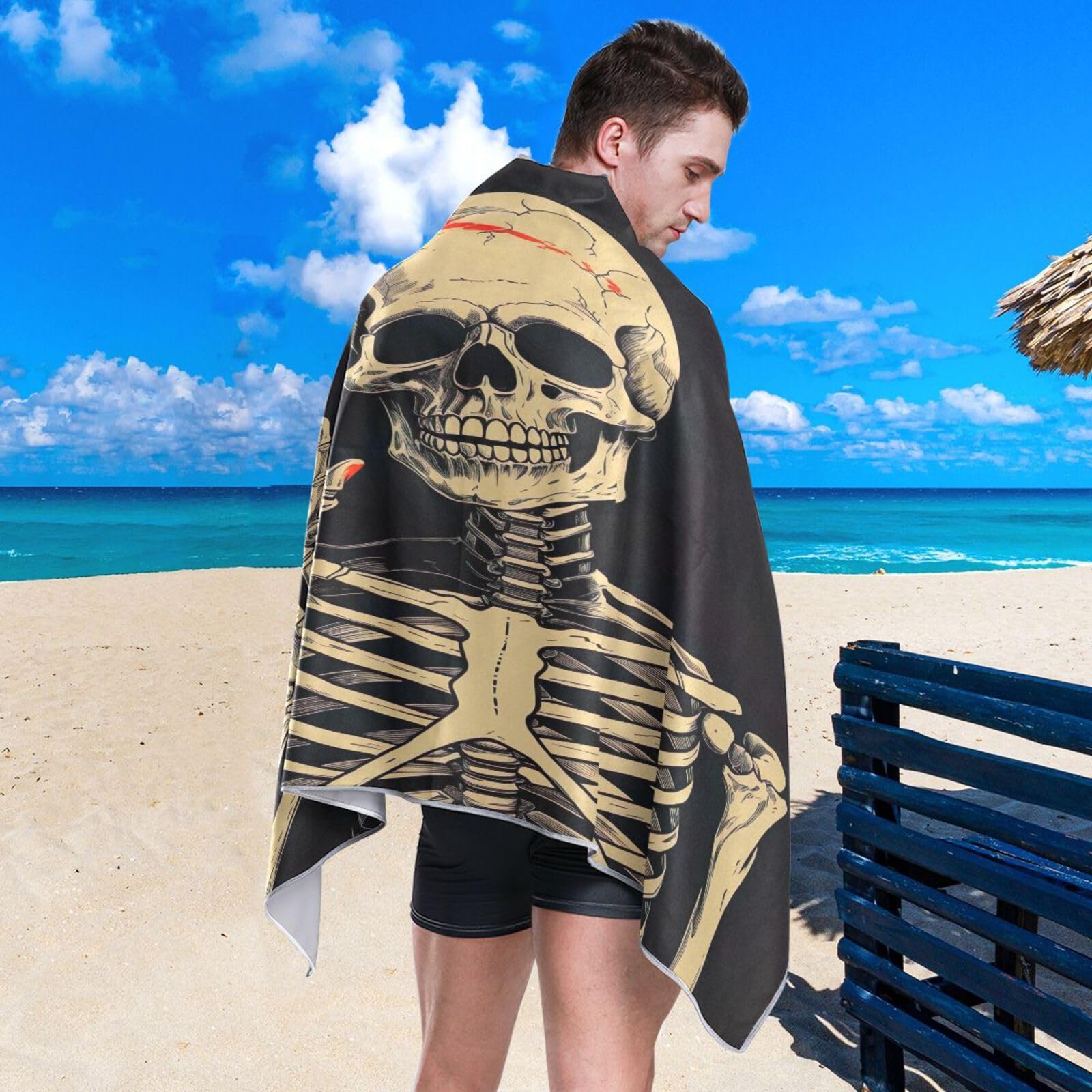 KOBLEN Aglebo Skull Beach Towel - 31x61 Inch Oversized Microfiber, Quick Dry, Sand Proof For Pool, Travel & Yoga - View #6