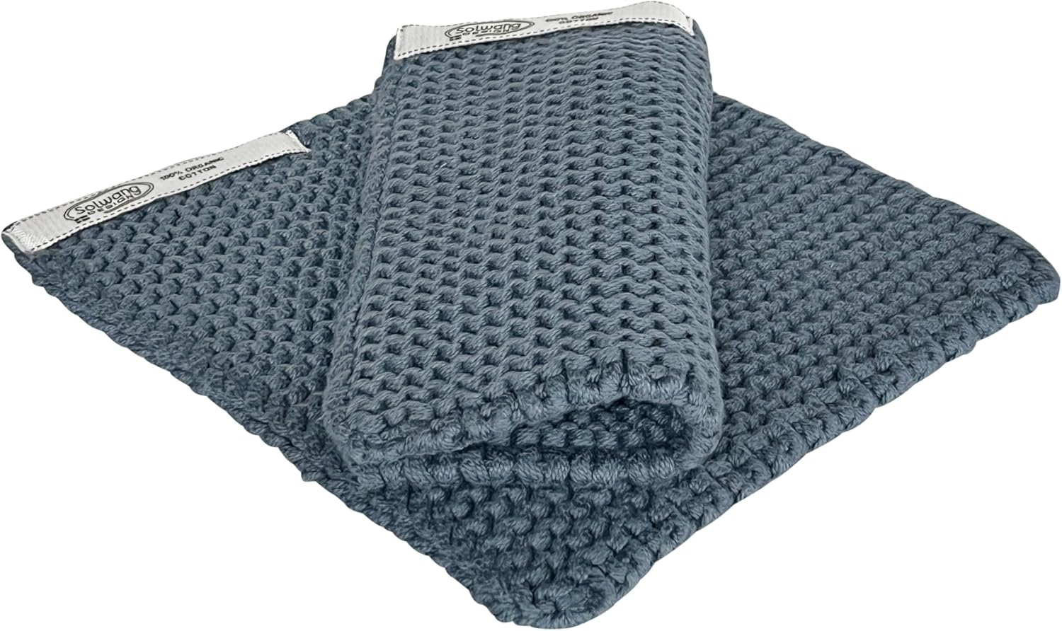 Organic Cotton Danish Knitted Pot Holders/Hot Pads Made with Thick 100%-Certified Organic Cotton - Danish Design | Made in India (Dark Rustic Blue Organic)
